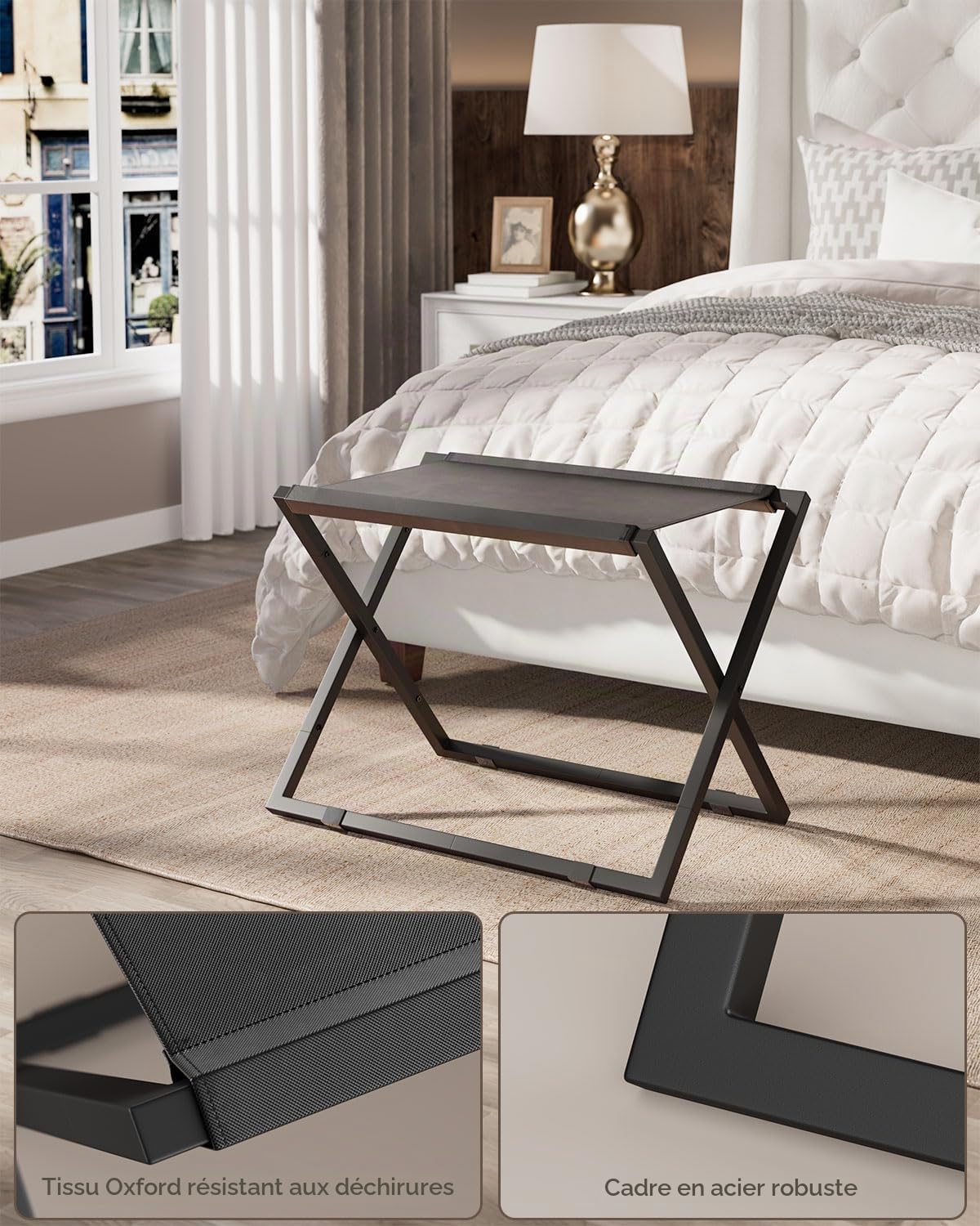 IBUYKE Luggage Rack for All Suitcase Sizes,Foldable Suitcase Stand,Metal Luggage Holder,Easy to Assemble for Bedroom Living Room Hotel,Black TLR001B