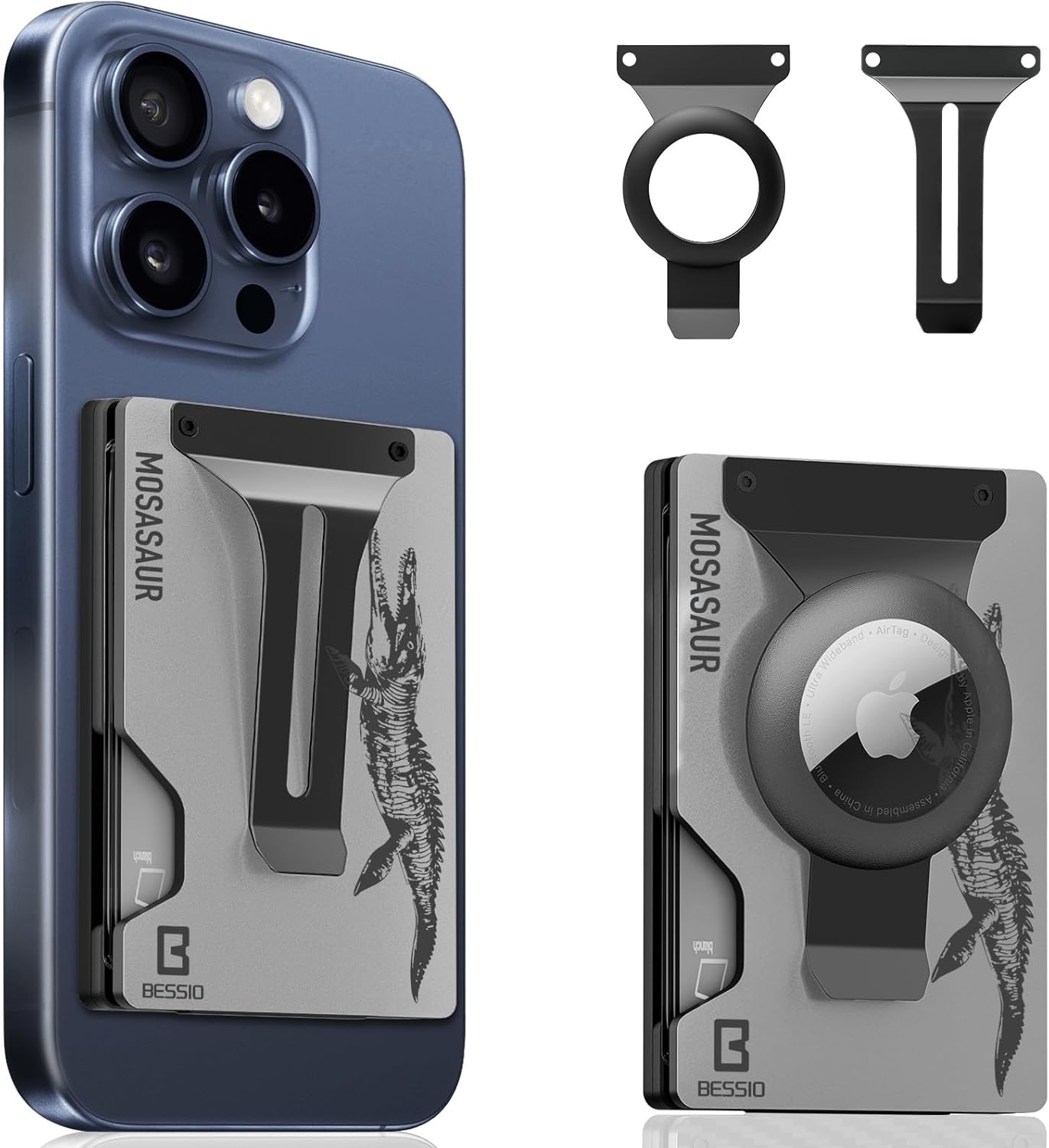 Magnetic Phone Wallet Compatible with Apple MagSafe - Metal Card Holder with AirTag Holder, RFID Blocking & Money Clip Mag Safe Wallet for iPhone 17 16 15 14 13 12 Pro Max/Pro/Plus/Mini