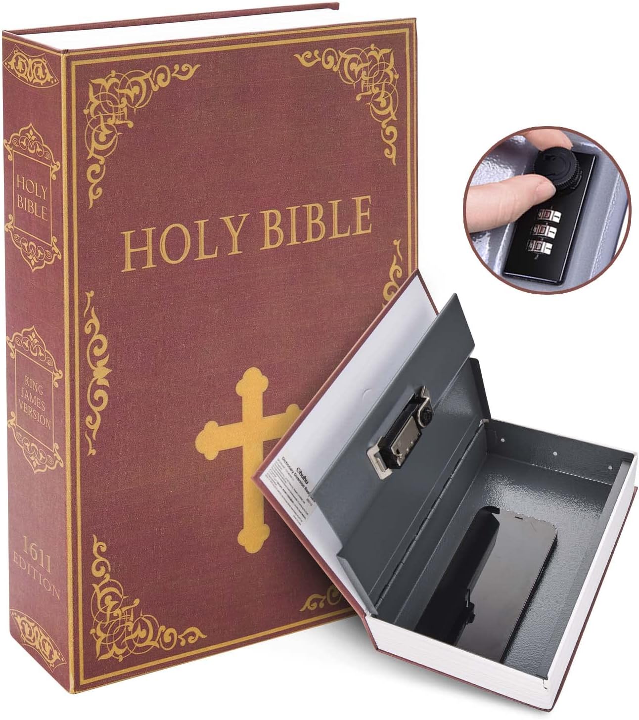 Book Safe Combination Lock Bible: Ohuhu Secret Compartment Safe Multi-Use Portable Storage Money for Home Safes Jewelry Documents or Valuables