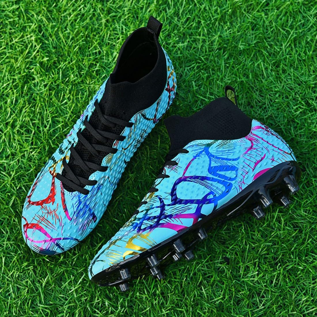 Fussballschuhe Graffiti Fußballschuhe AG Nocken Hohe Knöchelschuhe Jugendliche Kunstrasen fußball Schuhe Herren/Frauen - Einzigartiges Art Design, Hohe Traktion & Komfort für Wettkampf