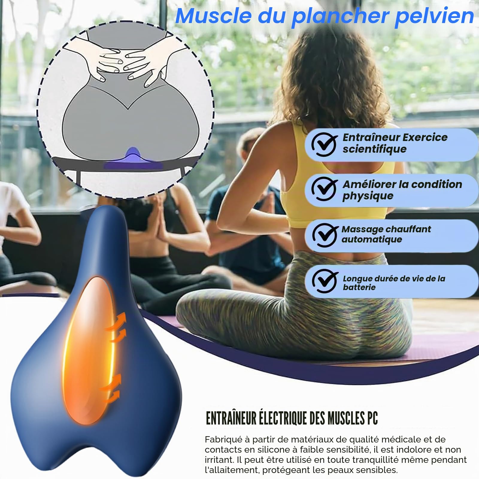 Entraîneur du Plancher Pelvien Kegel pour Hommes et Femme, Appareil de Musculation Électronique du Plancher Pelvien, Massage Automatique et Thermothérapie, pour Maison Bureau et Fitness