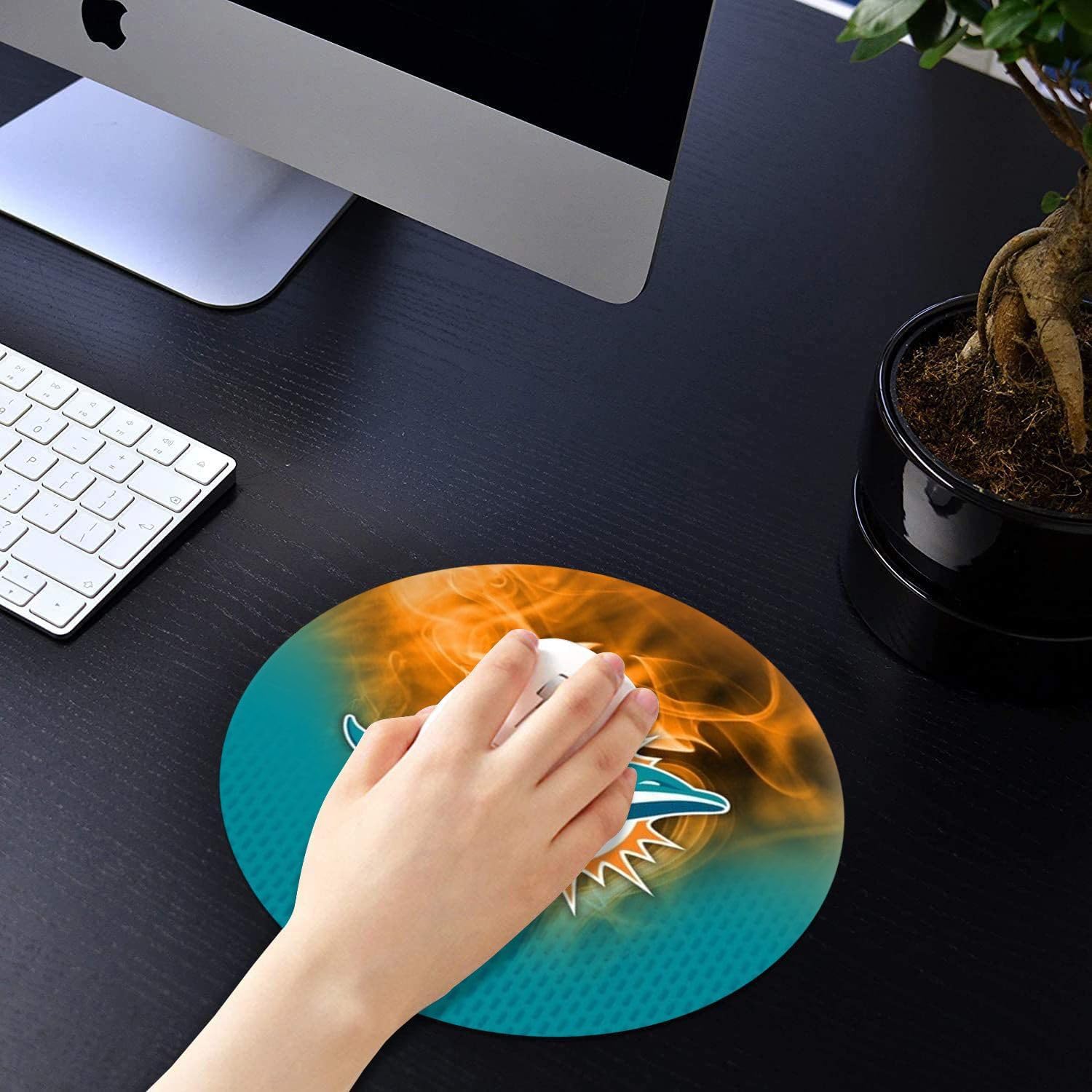 Sports Round Mouse Pad,Blue Black Design Non-Slip Rubber Base Mousepad for Computers Laptop Desk,Gaming Mouse Mat for Football Fans