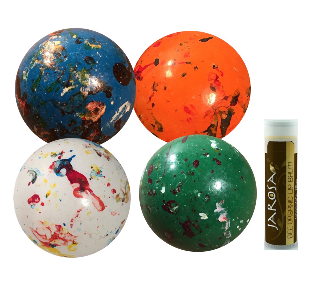 JUMBO JAWBREAKER 4 Pack (1 lb) Sconza 2 1/4" The Big Bruiser Jawbreaker Individually Wrapped with a Jarosa Chocolate Bliss Lip Balm by Jarosa