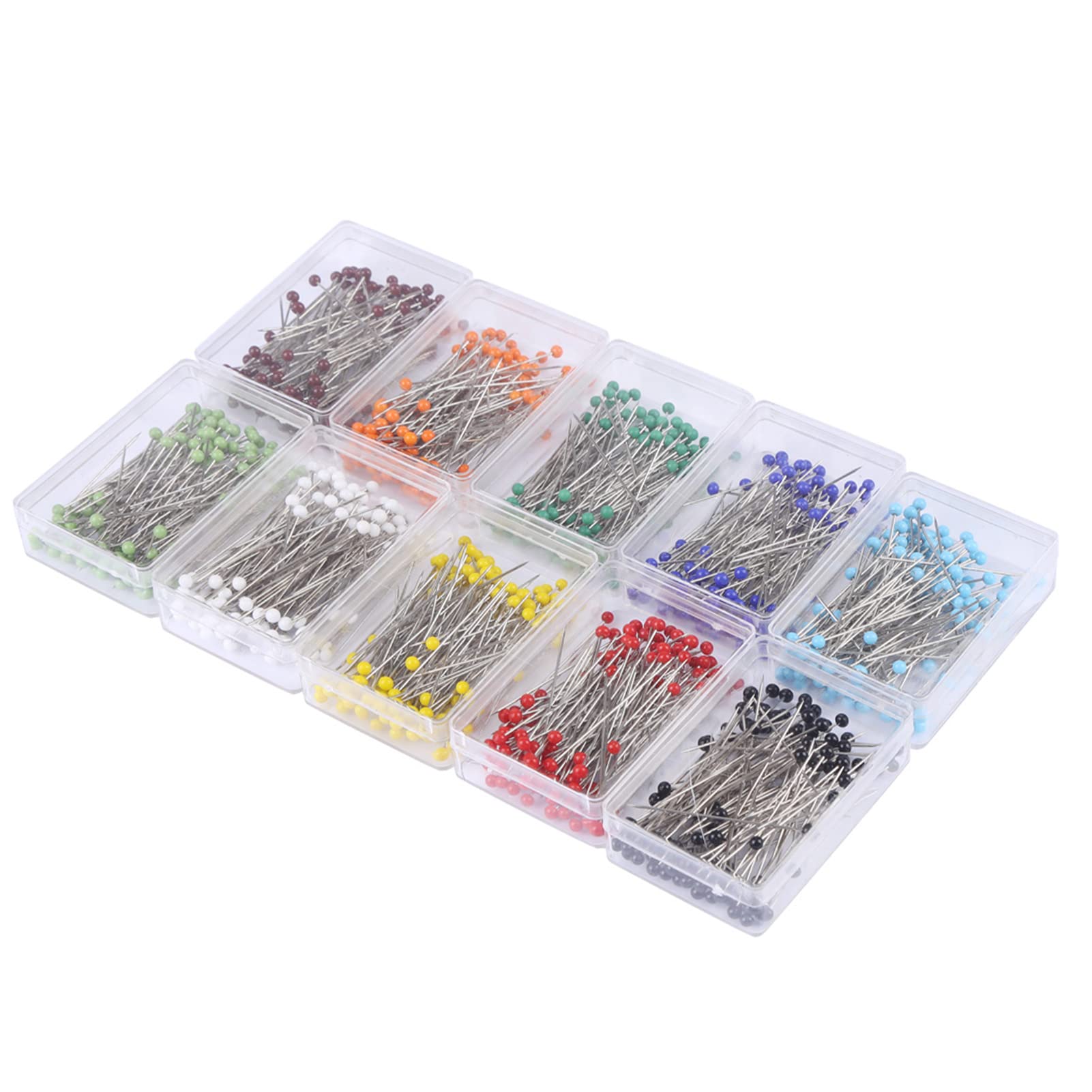 800/1000 Pcs Sewing Pins for Fabric, Straight Pins, Multi-Purpose Ball Pins with Colored Glass Heads Stick Pins for Sewing Quilting DIY Projects(10 Boxes(1000pcs))