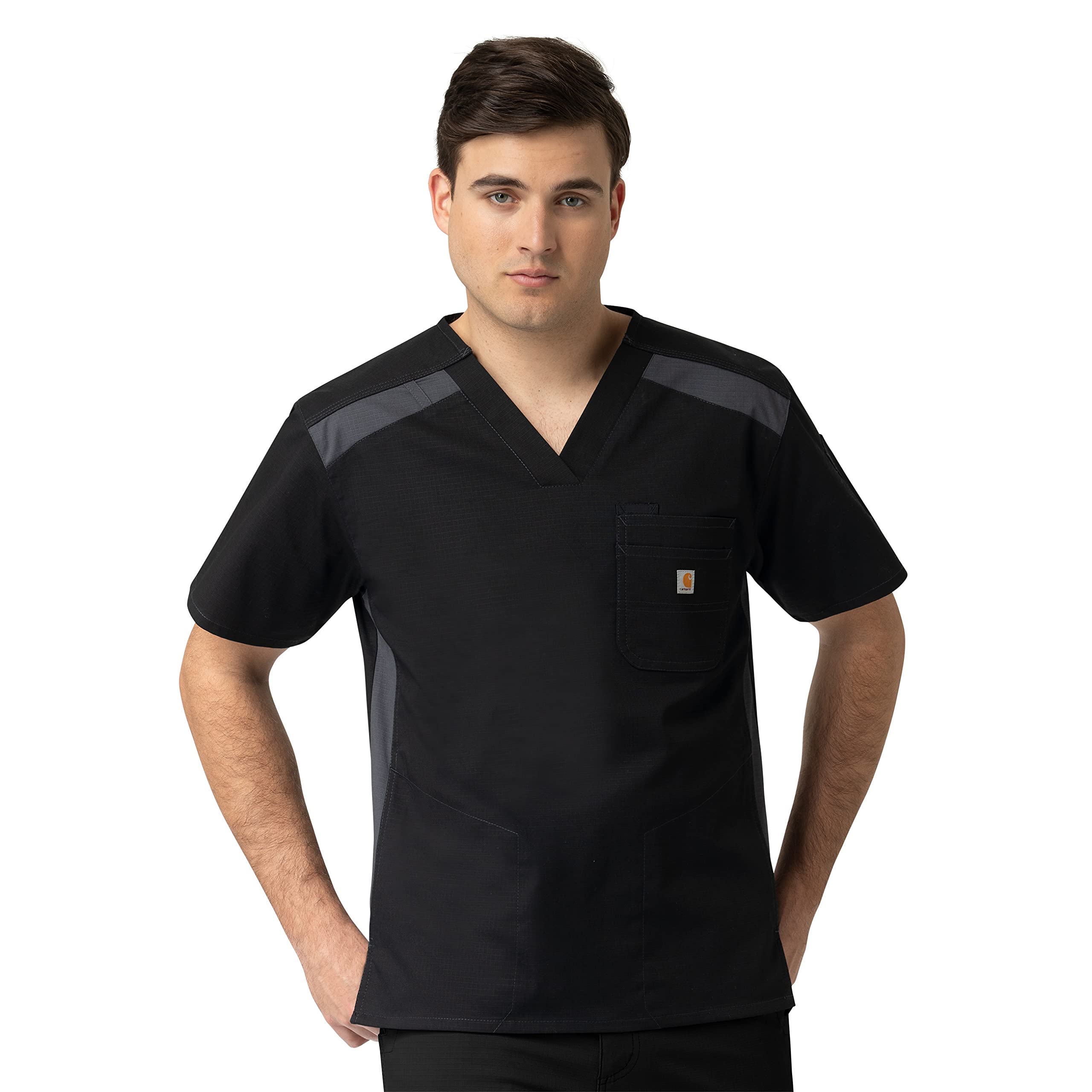 Carhartt Men's 2-Tone Slim Fit V-Neck Scrub Top, Black, XL