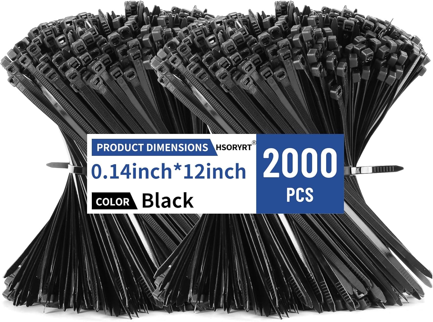 2000pcs Cable Ties, 12 inch Zip Ties Heavy Duty, 40lbs Black Multi-Purpose Self-Locking Nylon Cable Management, UV Resistant Wire Ties, Plastic Ties for Home, Garage, Garden, Office, Workshop