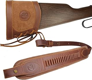 WAYNE'S DOG Genuine Leather Gun Recoil Pad with Rifle Shell Holder Cartridge Sling, Heavy Stitching - WAYNE'S DOG
