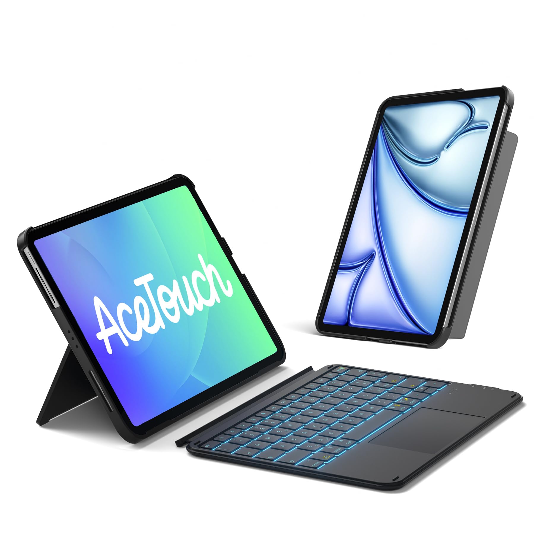 Inateck Custodia Tastiera iPad 10a/11a Gen, Magnetica Retroilluminata | Per iPad Air 11" M4/M3/M2, Air 5/4, Pro 11", supporto vert/orizz, touchpad, AceTouch, RGB, Nero