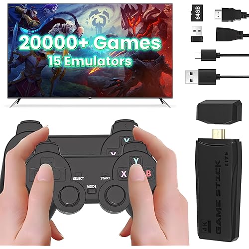 AMANKA Retro Game Console,Retro Games Stick Built-in 15 Emulators with 20,000+ Games,4k Hdmi Output Gaming Stick,Dual Wireless Controllers,Plug and Retro Play Video Games for Tv