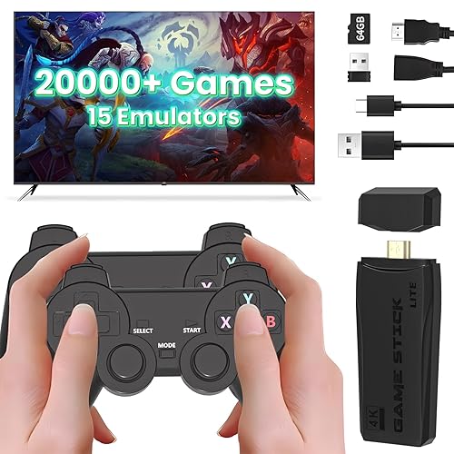 AMANKA Retro Game Console,Retro Games Stick Built-in 15 Emulators with 20,000+ Games,4k Hdmi Output Gaming Stick,Dual Wireless Controllers,Plug and