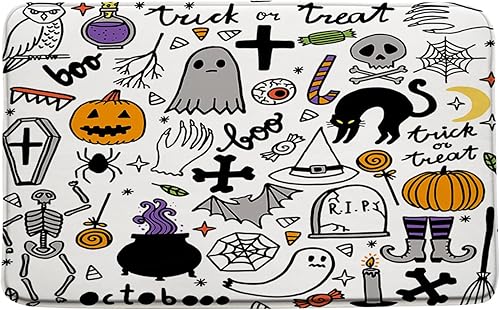 ZSSEZS Tapete de baño de Halloween, calabaza, gato negro, bruja, calavera, fantasma, alquimia, gótico, divertido dibujo animado, escoba de disponible en Yaxa Venezuela