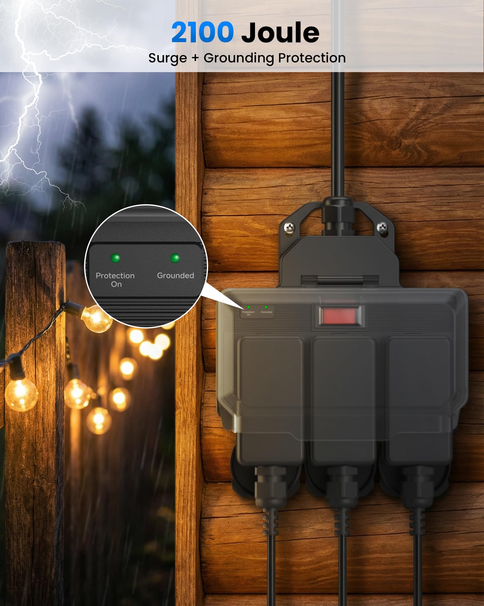 Regleta Enchufes Exterior IP44 Impermeable,Regletas Proteccion Sobretension con Interruptor 16A Sobrecarga,Base Enchufe Múltiple Pared,Exteriores Ladron 3 Tomas con Tapas,Alargador H07RN-F 1,5M,Negro — view 4