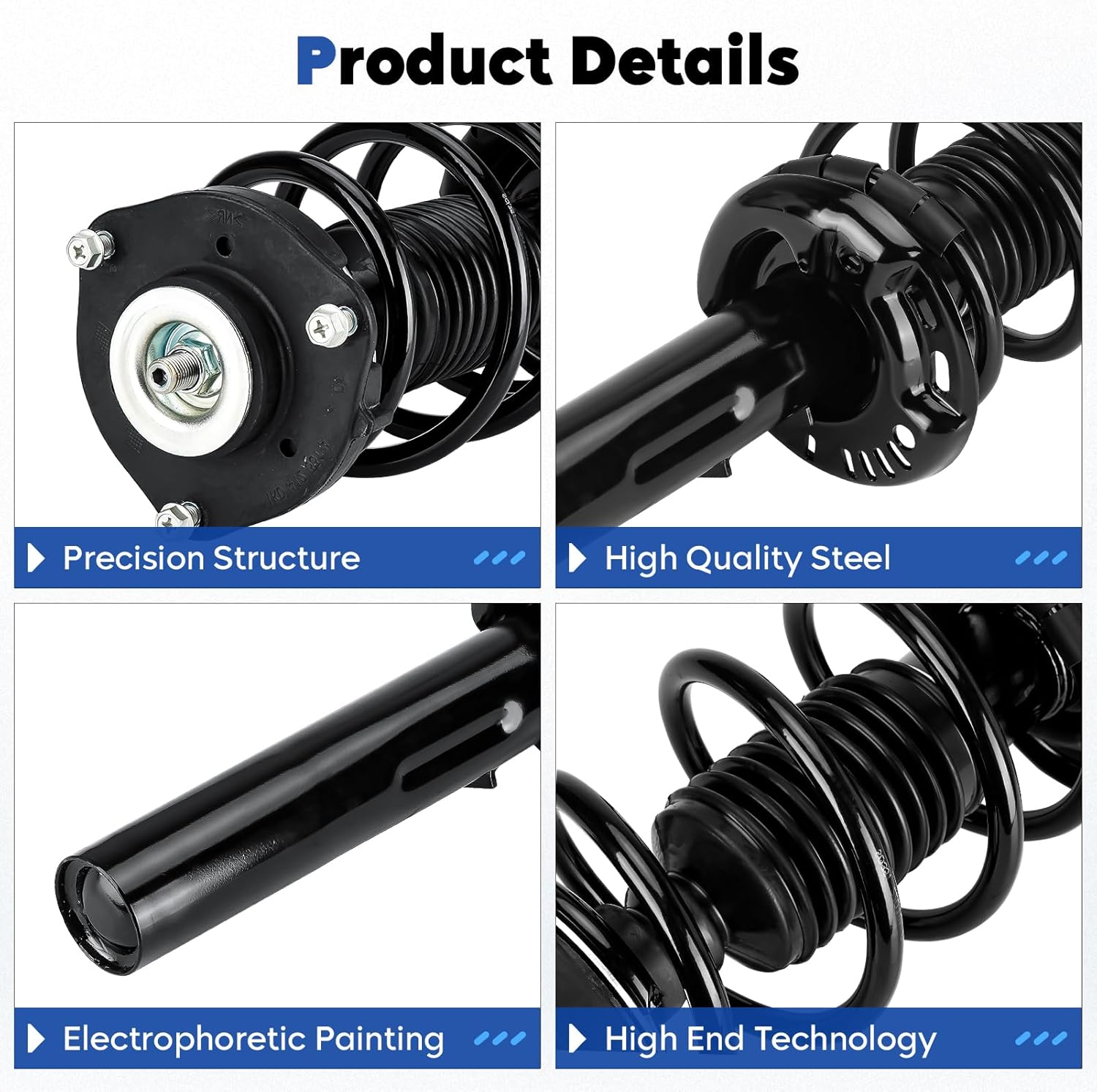 Front and Rear Struts Assembly Shock Absorber w/Coil Spring Fit for AUDI A3 Quattro 06-13, for VW for Golf 10-14, for Passat/for Rabbit 06-09, for CC 09-17, for Jetta 05-10, Replace for 172311 5611