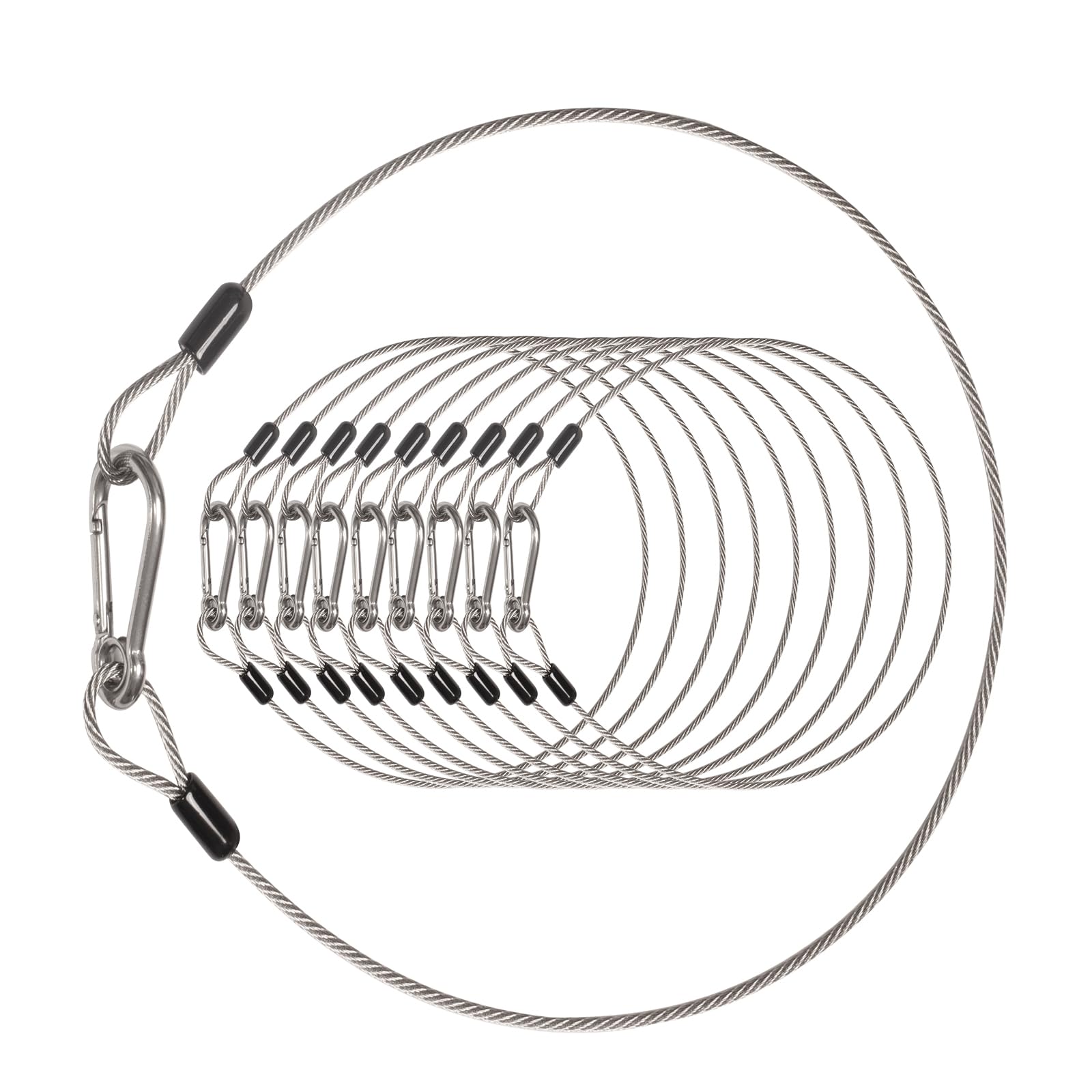 LAICCUM 10 Pack 1/8" Safety Cables 2ft Security Cable 304 Stainless Steel Wire Ropes with Carabiner Lock 50lb Load Capacity Falling Prevention for DJ