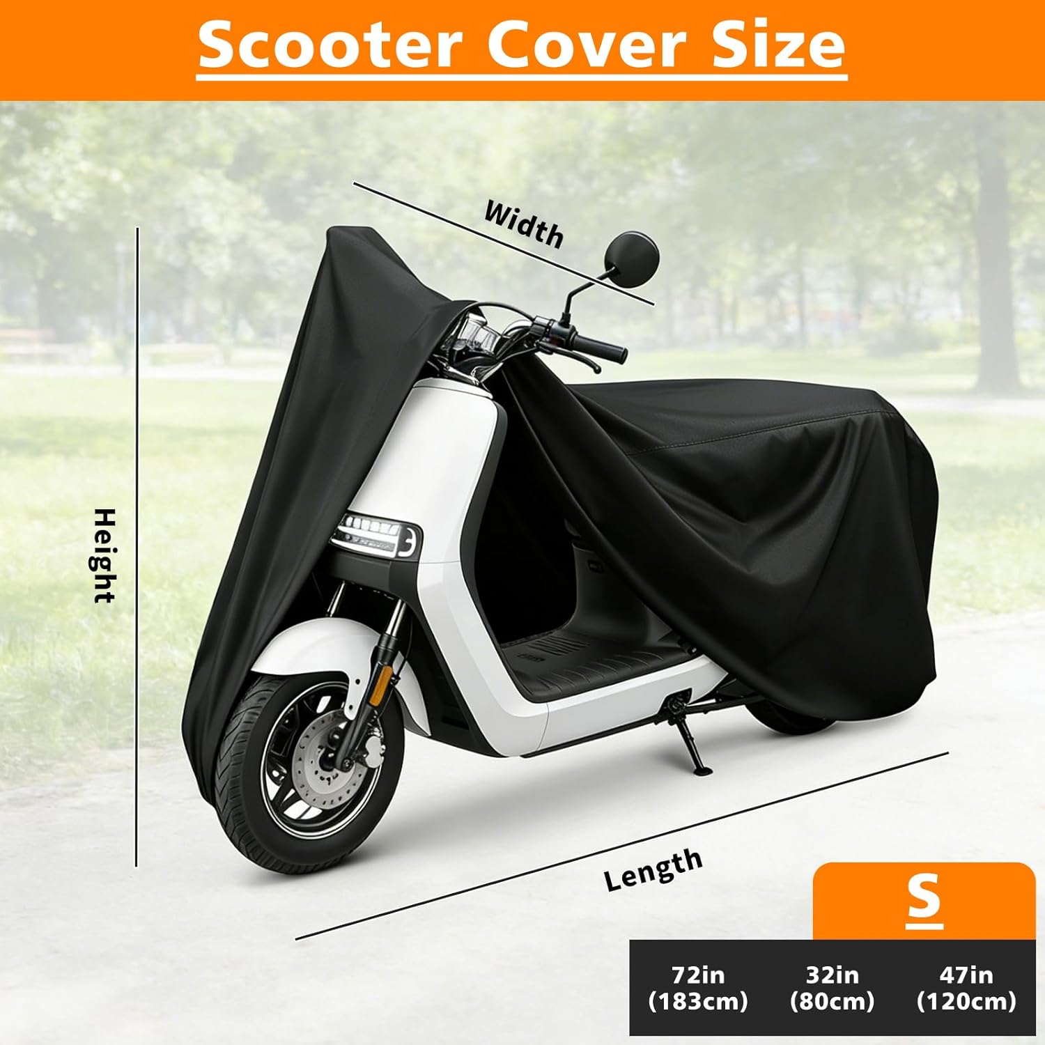 COVERVIN Moped Cover, Scooter Cover Waterproof Outdoor Vespa Cover, Small Scooter Cover Moped Accessory for Honda 50cc Motorcycles, Up to 72” L (Black)