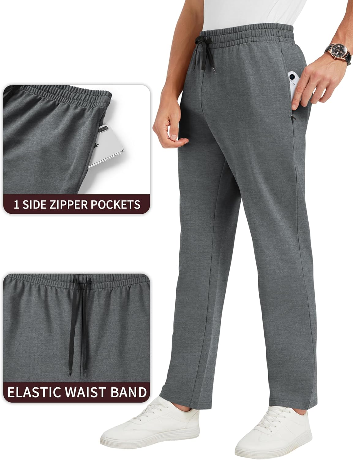 Idtswch 30/32/34/36/38/40 Long Inseam Mens Tall Sweatpants Open Bottom Joggers Athletic Yoga Pants with Pockets - Image 3