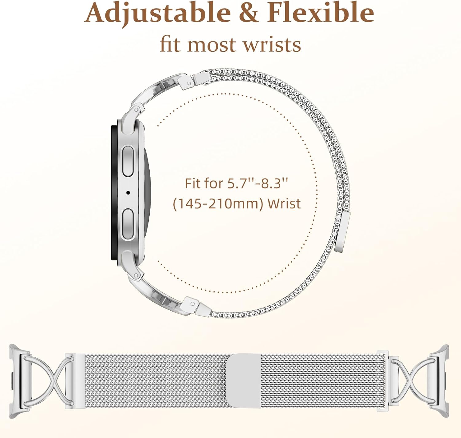 Magnetic Metal Band Designed Compatible for Galaxy Watch 8 Bands Women 40mm/44mm,Watch 8 Classic Band 46mm,Solid Stainless Steel Replacement Strap Magnet Clasp Wristbands for Galaxy 8/8 Classic,Silver - Image 5