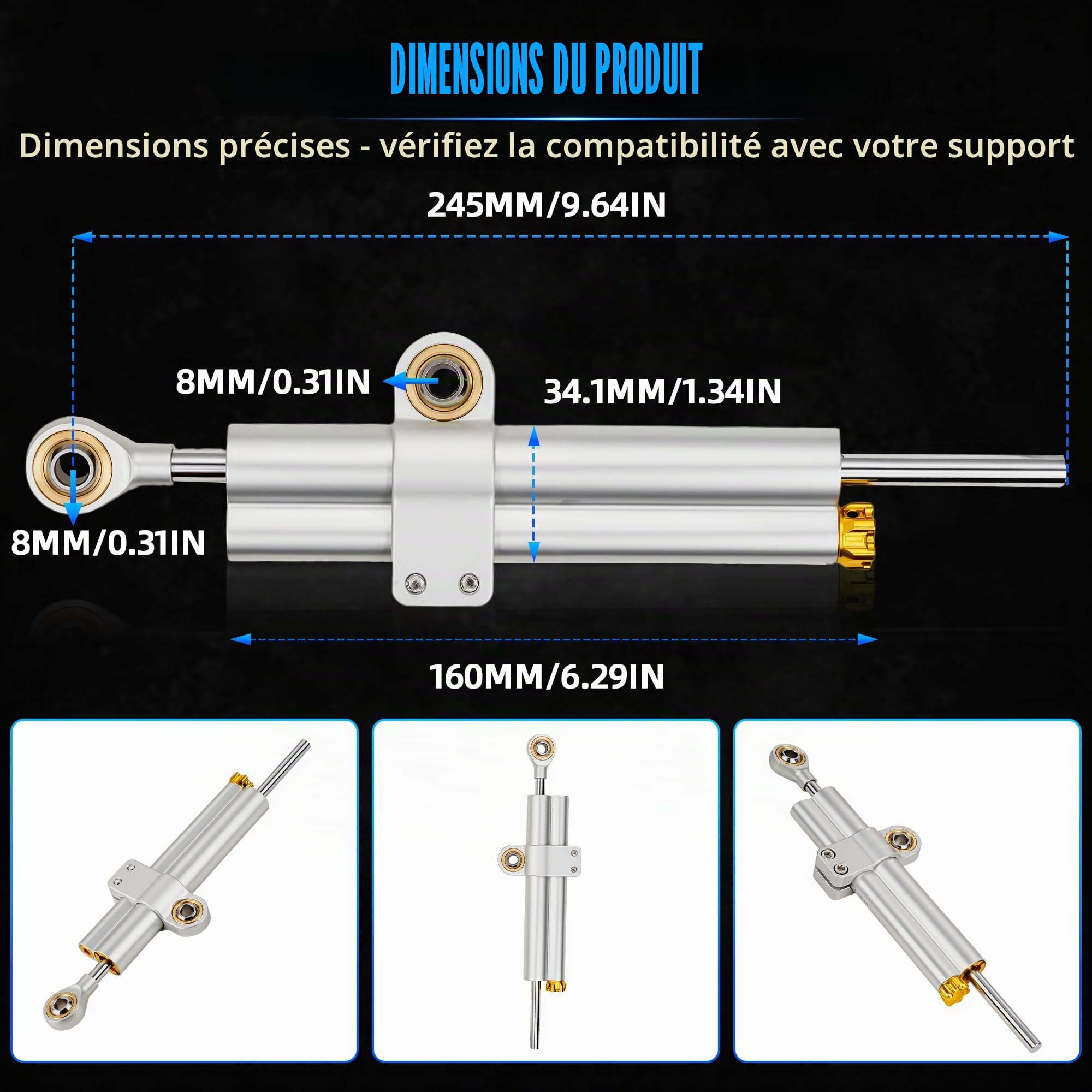 Stabilisateur d'amortisseur de direction de moto Stabilisateurs réglables universels de moto pour ADV R6 Z1000 Z900 R1 6 CBR600 1000 GSX-R1000 ZX-10R R1250GS Scooter
