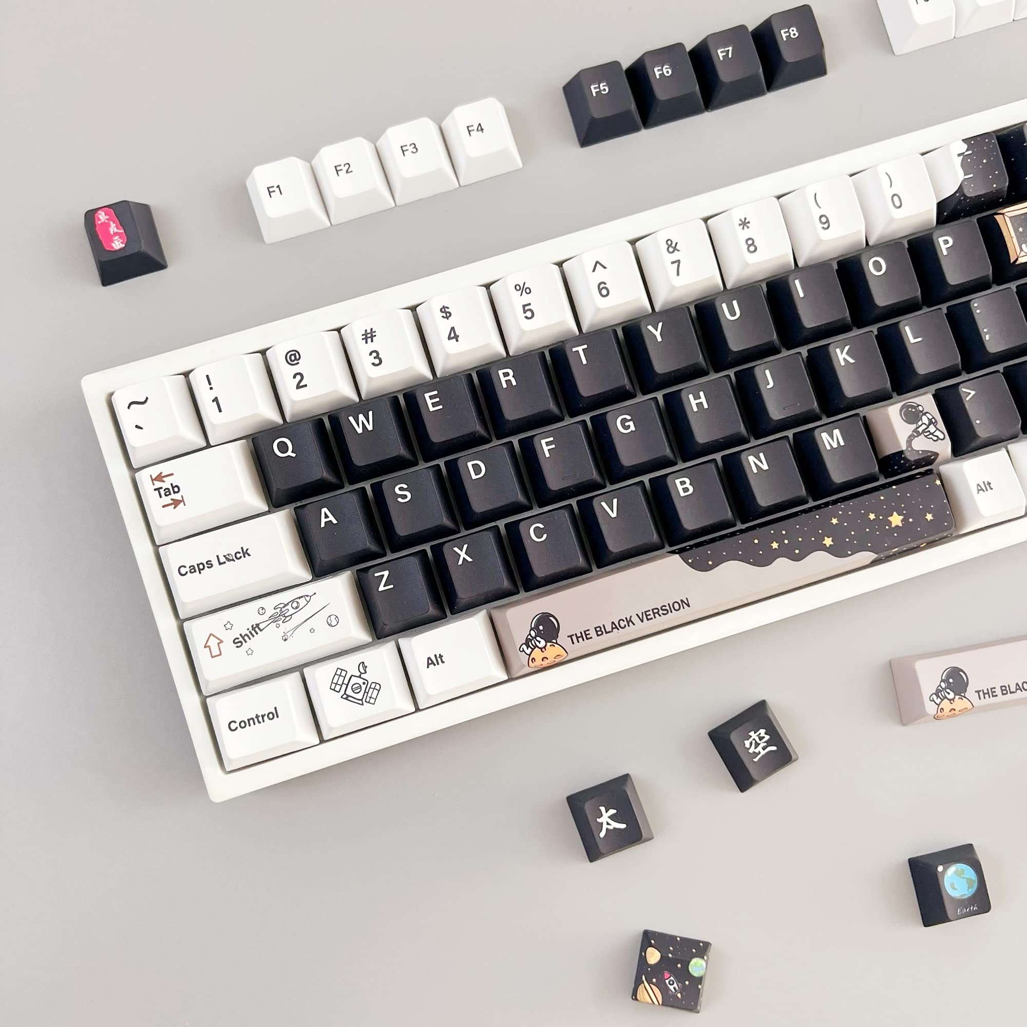 DucKey Set Copritasti Astronauta, Tema Spaziale 138 Tasti Dye-Sub Cherry Profile PBT Keycap per Interruttore MX Tastiera da Gioco Meccanica Personalizzata