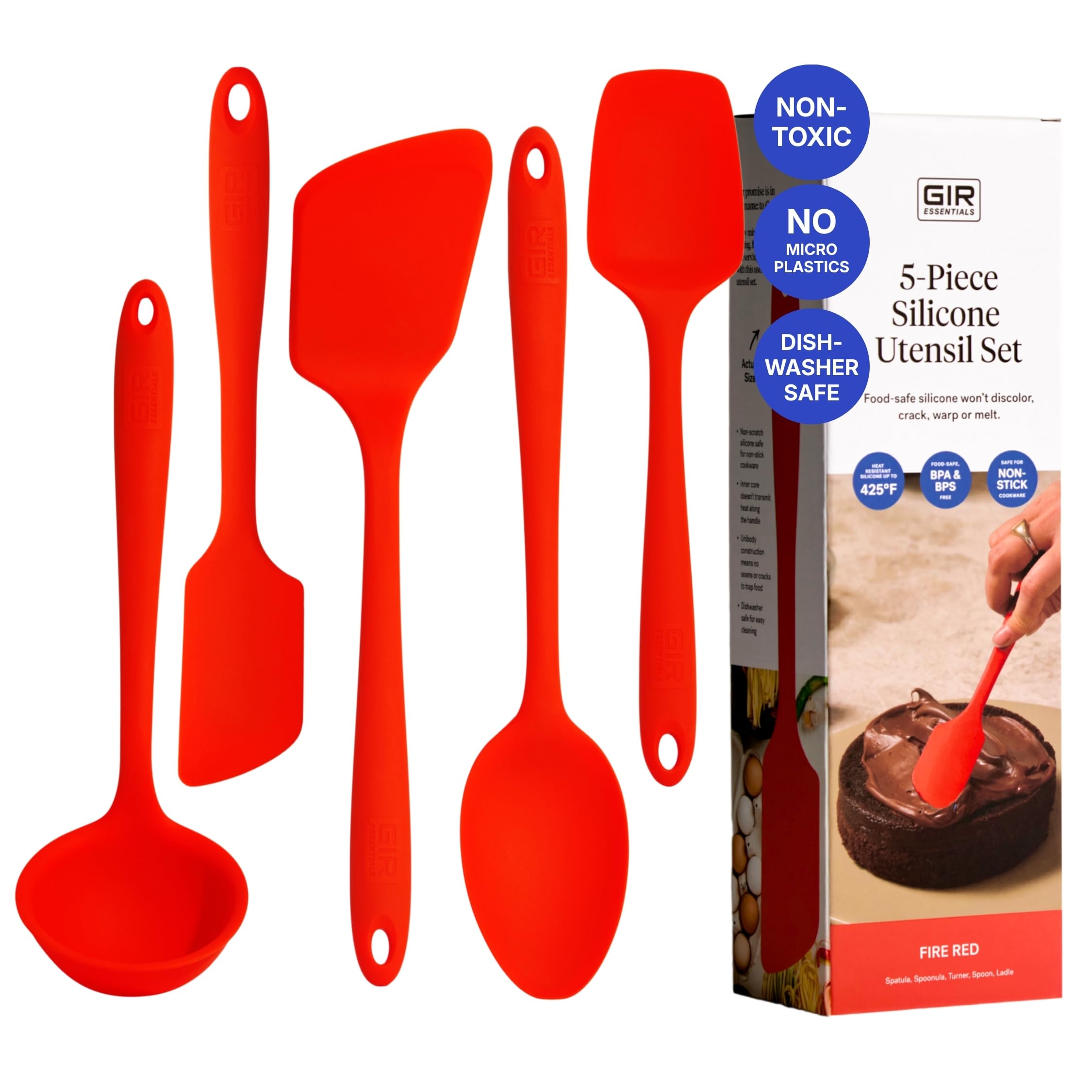 GIR: Get It Right - Juego multiusos de 5 piezas esenciales: cucharón, espátula, volteo, cuchara y cuchara, antiadherente, resistente al calor, apto para lavavajillas, utensilios de cocina, suministros
