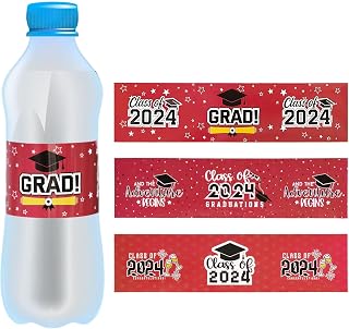 Dohia Graduation Water Bottle Labels Stickers Wrapper Labels Grad Cap Congrats Grad Bottle Label Congrats Grad Party Supplies Wrapper Decal Waterproof Graduation 2024 Party Favors D1-BYSPTZ (Red)