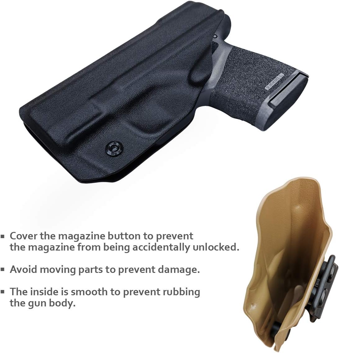 Springfield Hellcat Holster IWB Kydex Holster Custom Fit: Springfield Armory Hellcat - Inside Waistband Concealed Carry - Cover Mag-Button - Widened Entrance - No Wear, No Jitter