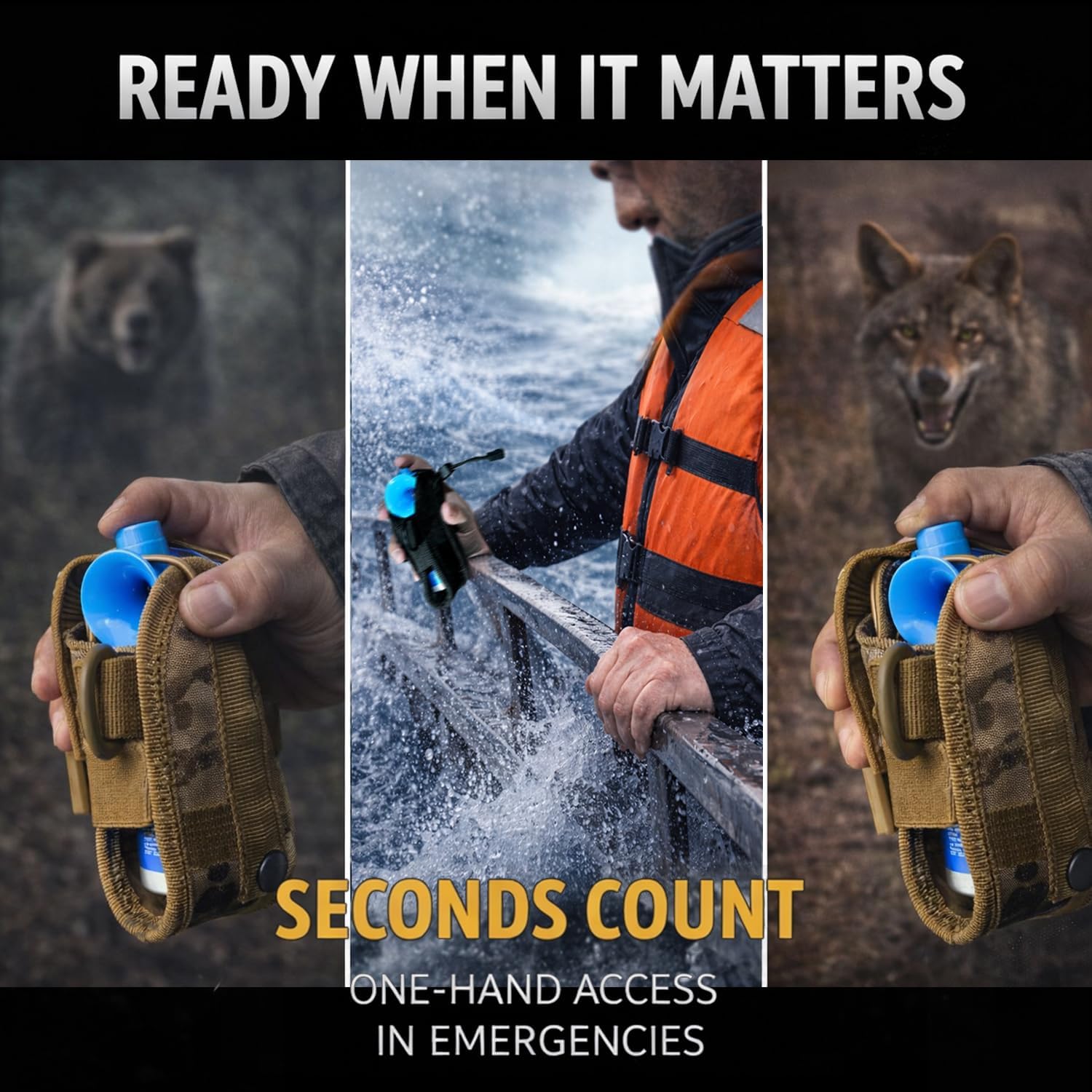 JIUSAIRUI Bear Horn Holder, One-Handed Quick-Access Holder for Backpack Straps, Belts & Life Jackets, Fits Boat Air Horns & Dog Air Horns, Holster Only (Horn Not Included)-Multicam