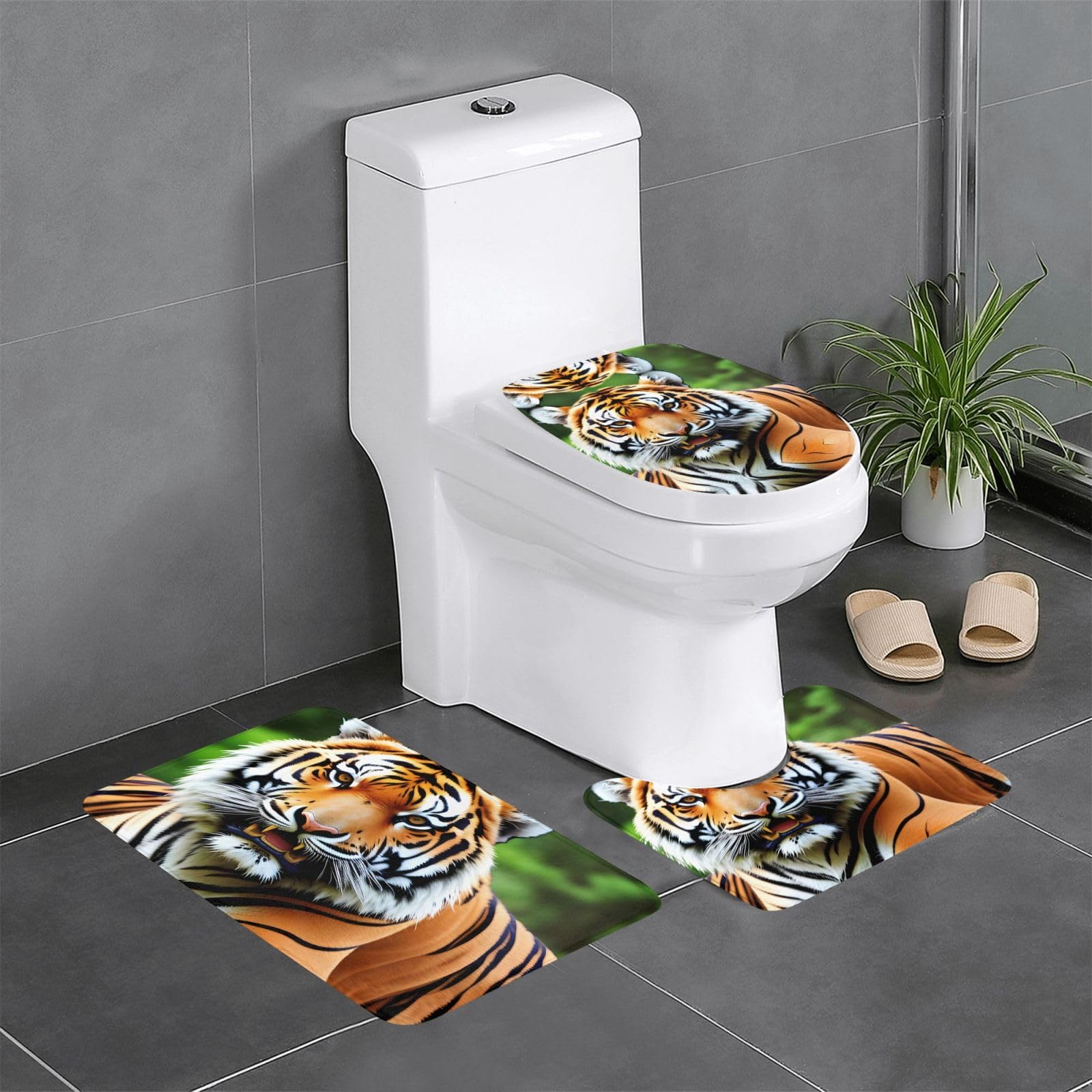Tapis de bain antidérapant contre sol glissant lot de 3 tigre