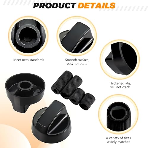 Miniatura 3 de Blutoget Paquete de 4 perillas de control universales negras con 12 adaptadores, compatibles con estufa de horno, pomos universales para estufas,