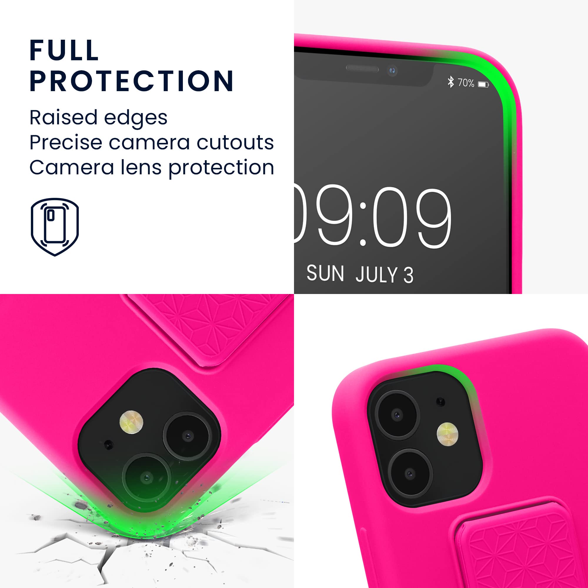 Kwmobile Custodia Con Anello Portadita Per IPhone 15 - Cover Rigida In TPU Morbido, Supporto Magnetico E Cinturino - Rosa Shocking - 3