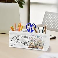 Vista 3 de Just One More - Organizador para lápices de capítulo para accesorios de escritorio, regalos para amantes de los libros, caja de madera, letrero