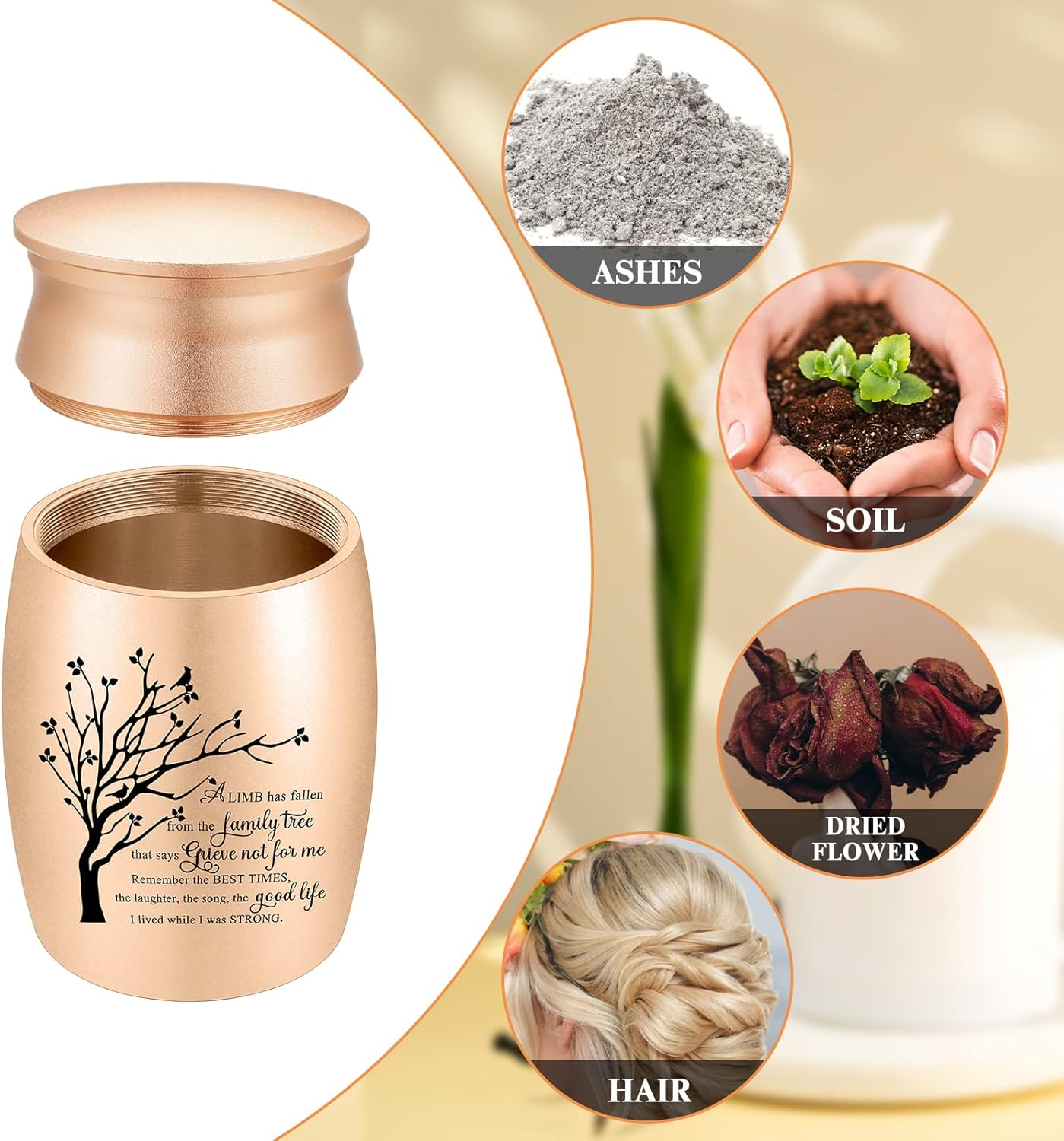 Personalized 3 Inches Small Tree of Life Aluminum Mini Urn for Ashes - Cremation Keepsake Memorial Holder for Human Ashes - Women Men