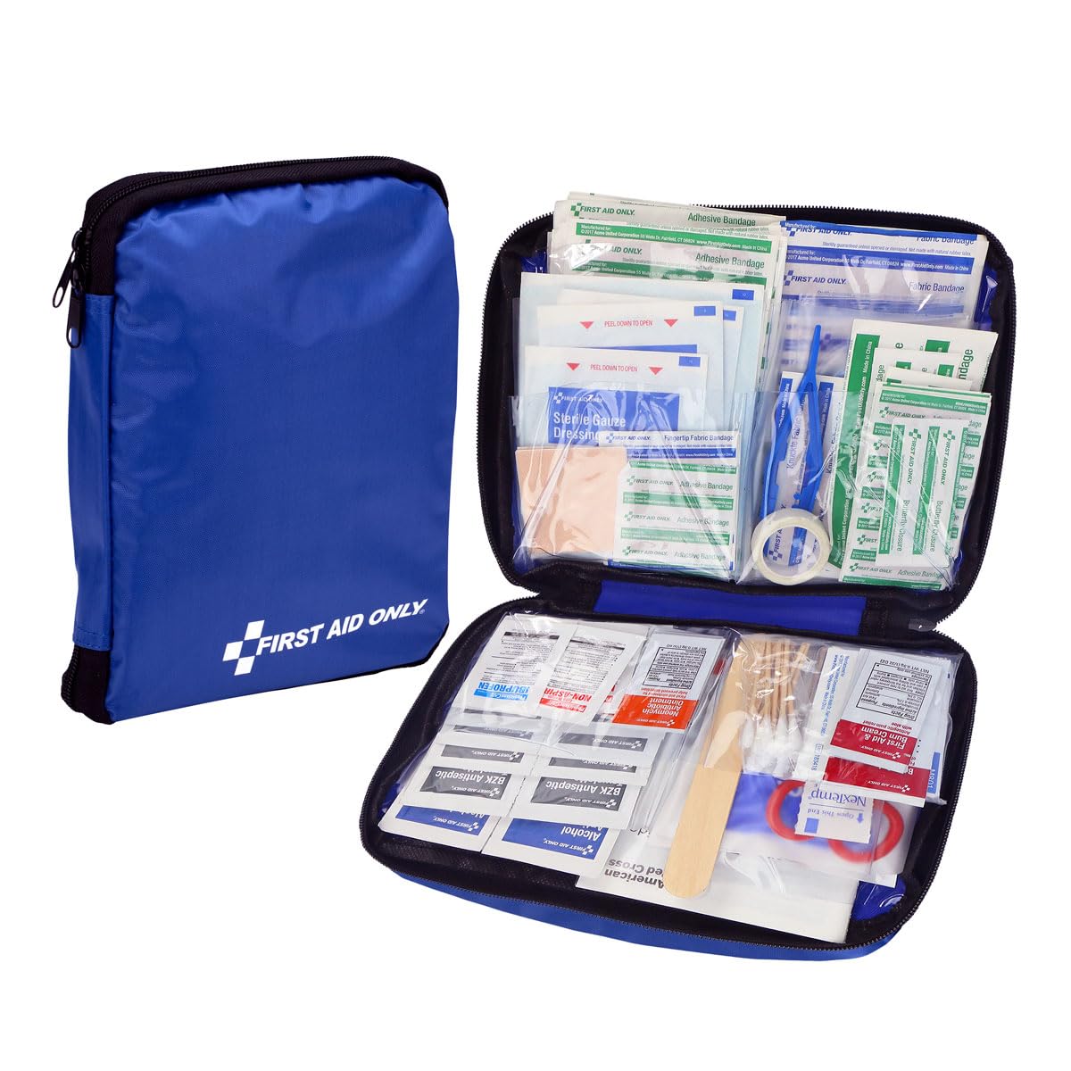 Best baby first aid kit best-stocked pick: First Aid Only 299-Piece All-Purpose Kit for family use with bandages gauze and irrigation supplies