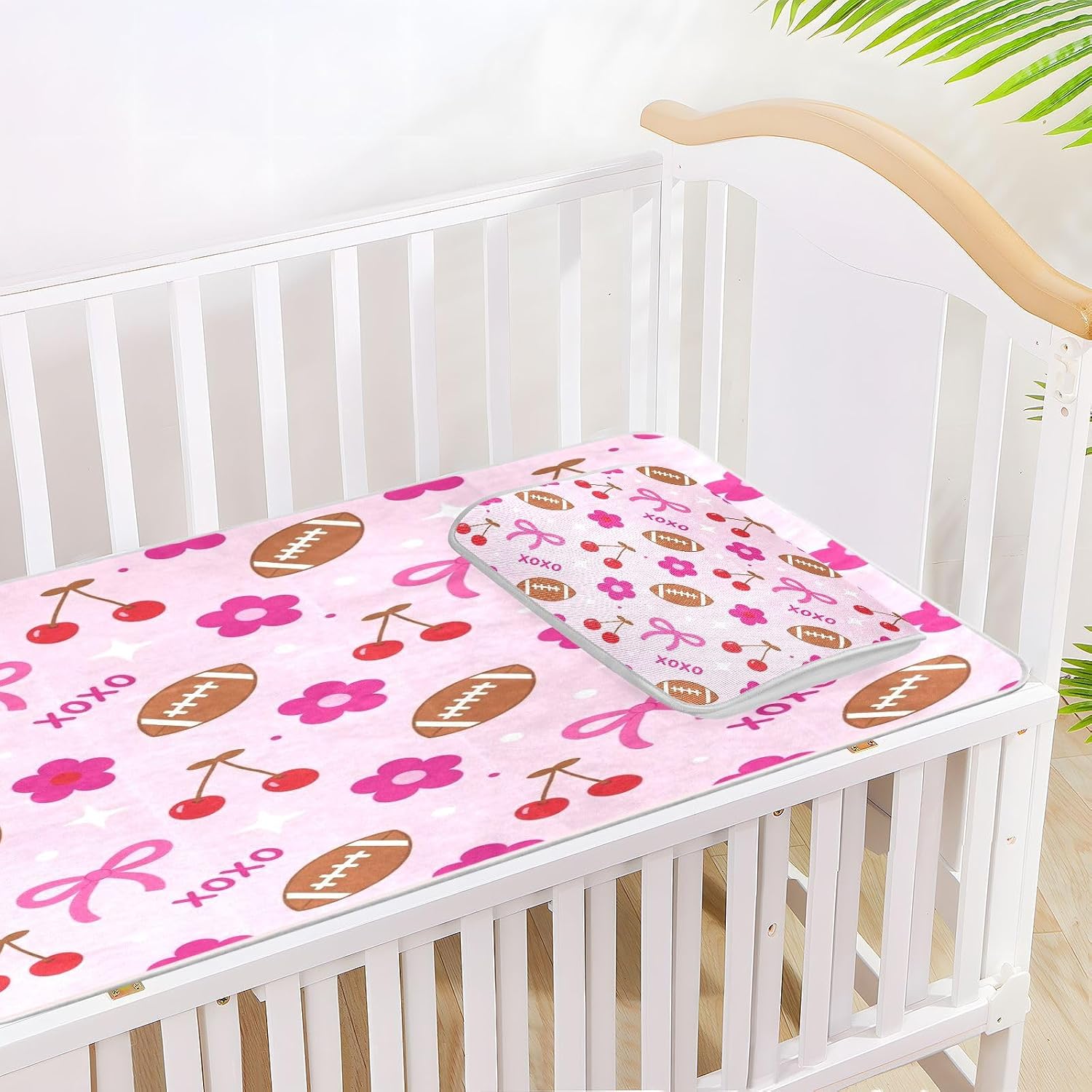 Cooling Baby Bed Mattress 28" x 52" Breathable Pink Football Cherry Bow Fun Bed Pads for Kids for Kids, Adult
