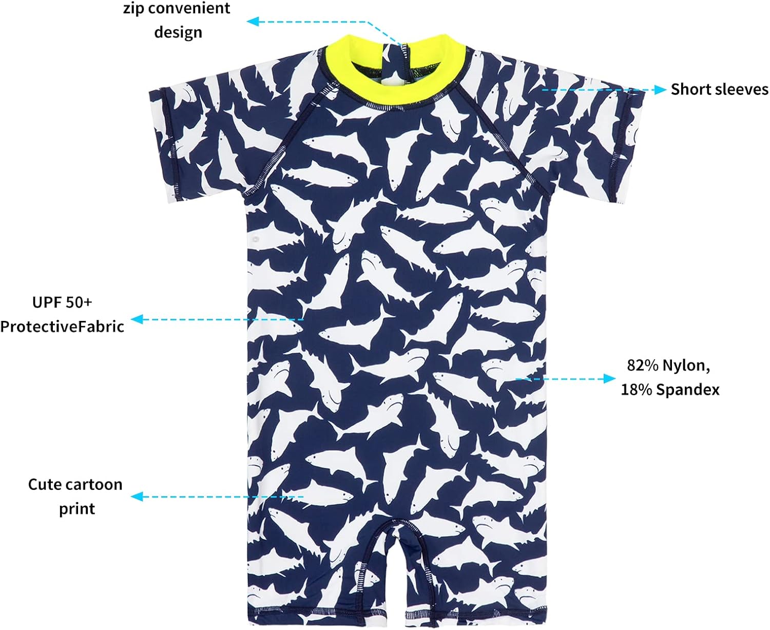 Mud Kingdom Toddler Boys One-Piece Swimsuit Rash Guard Short Sleeve Zipper Cartoon Print UPF 50+