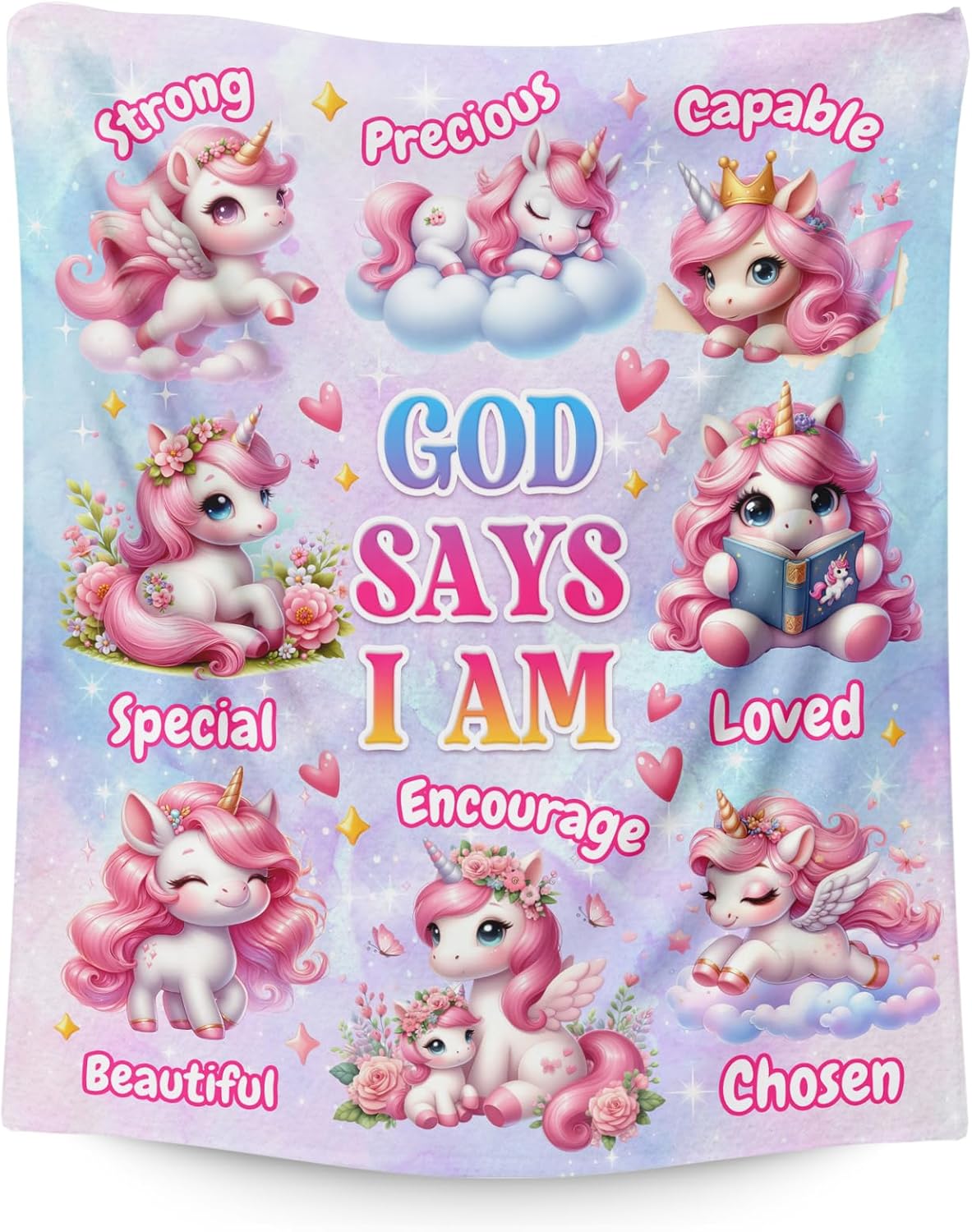 Custom Unicorn Themed Gifts for Girls, Women - 80x60 Inches Twin Size God Says I Am Blanket for Unicorn Lovers - Soft Lightweight Warm Throw for Bed, Living Room Decorations