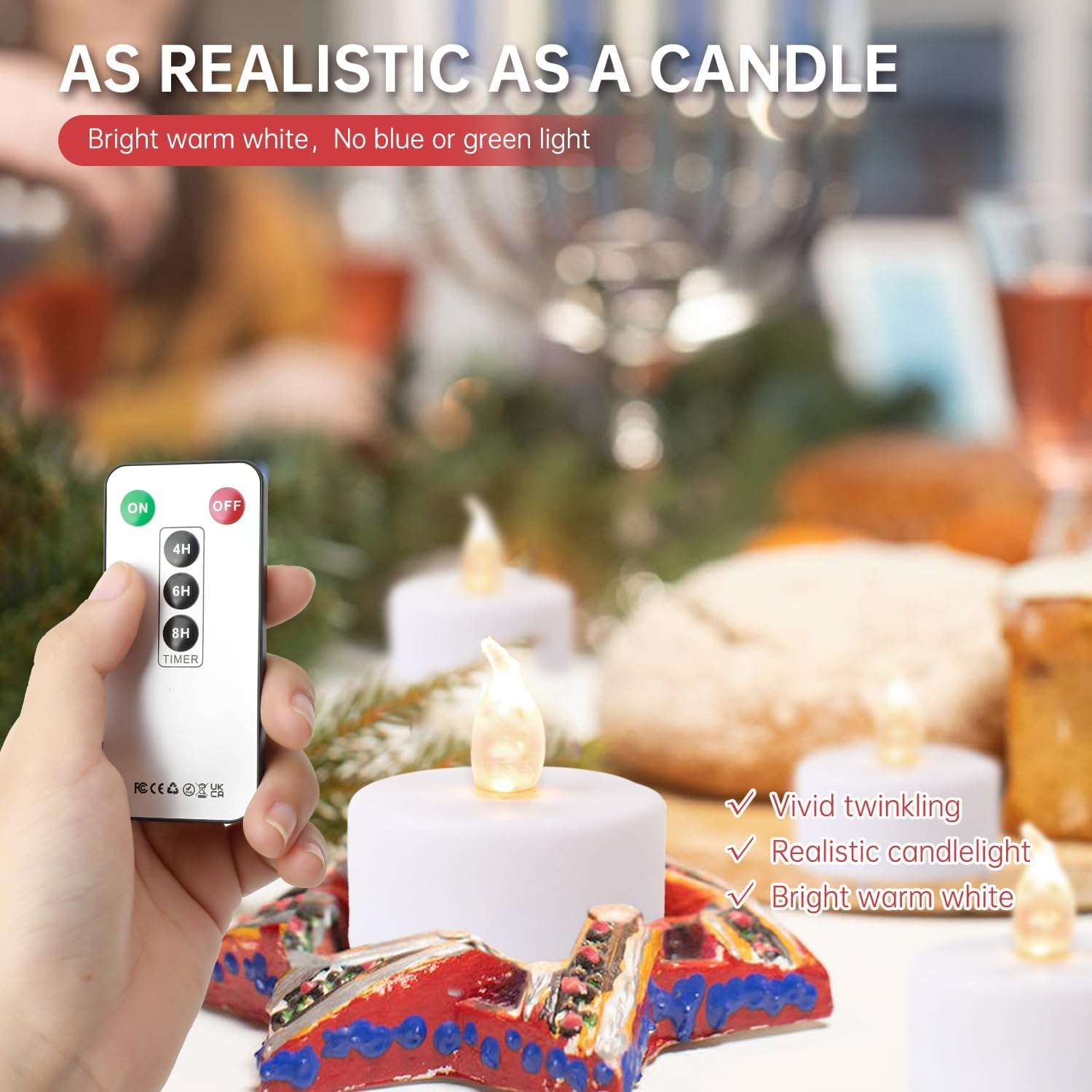 LED Tea Lights with Remote Control: Battery Operated Realistic and Bright Flickering Long Lasting 400+Hours Flameless Candles for Home Decor Holiday Wedding Party Valentine's Day(12pcs WarmWhite) - Image 3