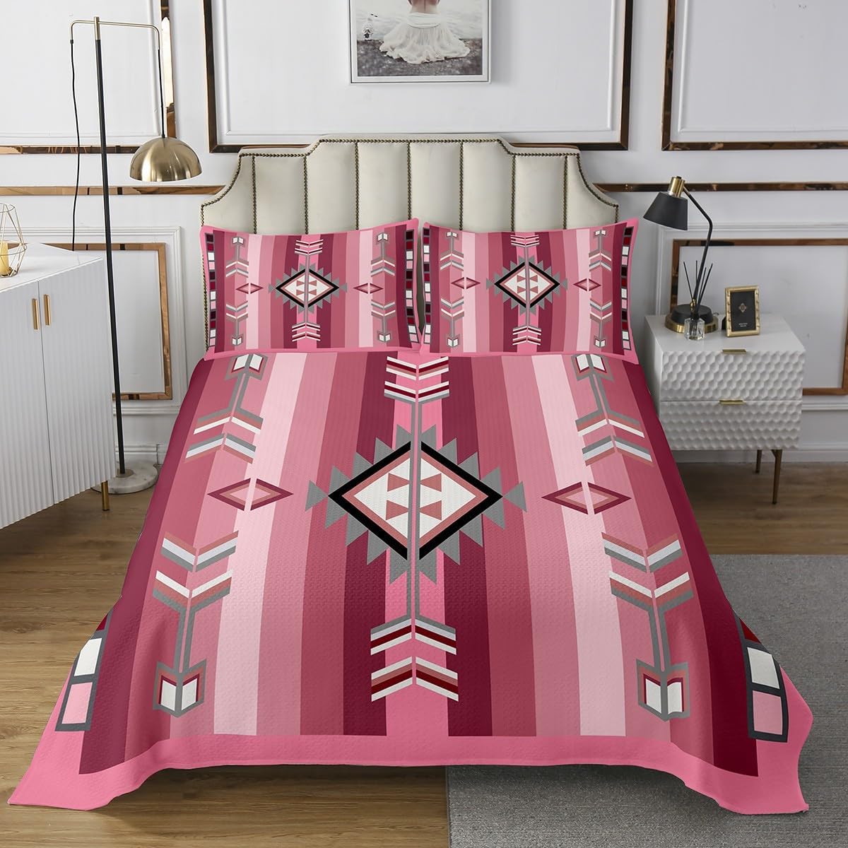 Erosebridal Boho Western Bedspread Queen Rustic Farmhouse Cabin Quilt Set Southwestern Aztec Country Coverlet Set for Kids Adults,Vintage Ethnic Geometric Bedding Quilted