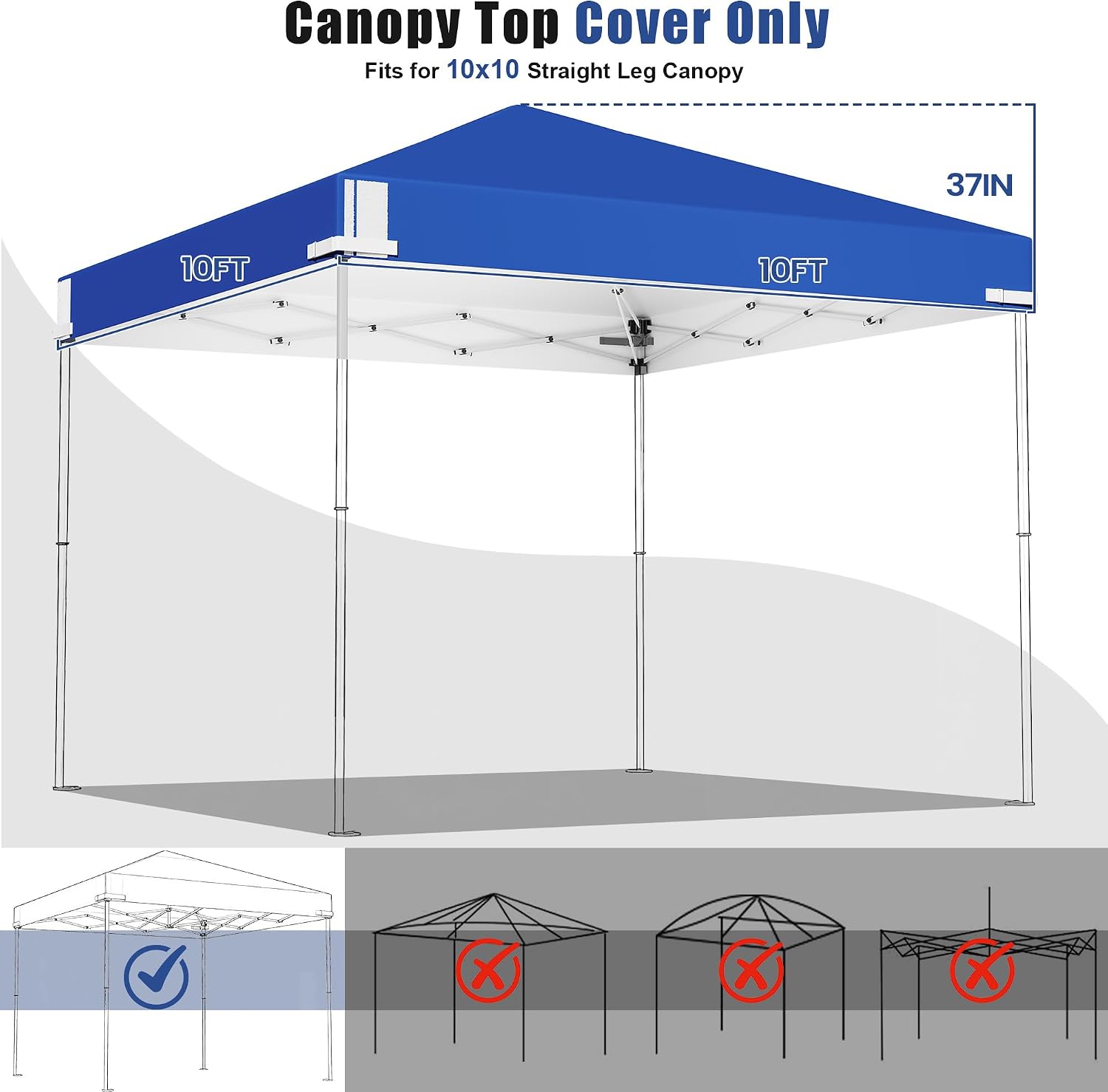 10x10 Replacement Canopy Top, Waterproof & UV Protection Pop Up Canopy Tent Cover Roof, for Straight Leg Frame, Blue
