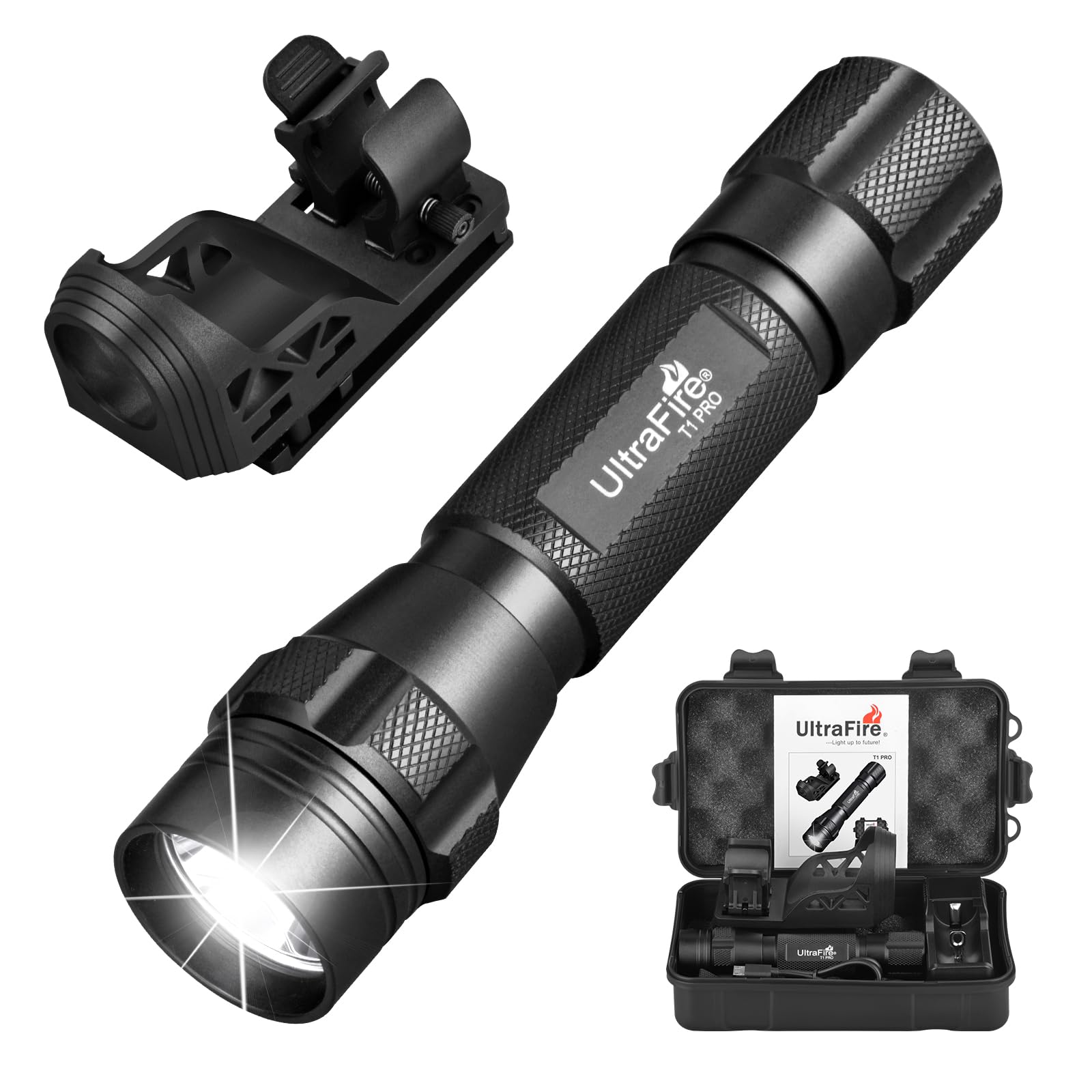 ULTRAFIRE 1000 High Lumen Tactical EDC Flashlight with Holster,Single Mode Police Flashlight with Belt Holder,Bright Law Enforcement Flashlight with
