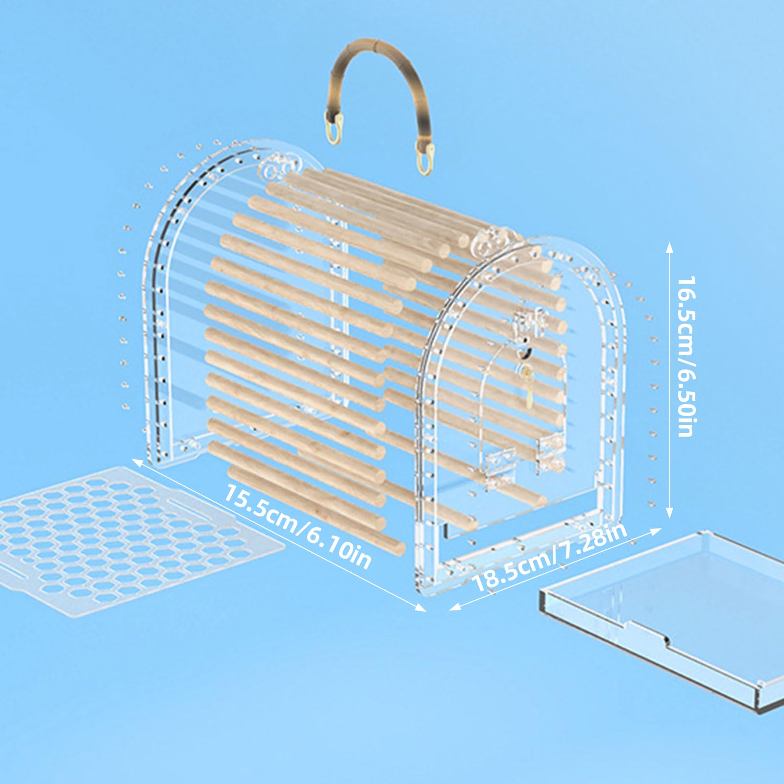 Jaula de viaje de mano para loros pequeños, acrílico transparente para agapornis, caja de transporte portátil para pájaros acrílicos Conure para pájaros ventilados para viajes