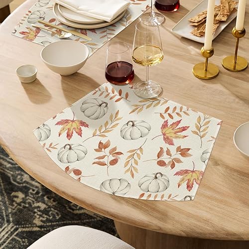 Miniatura 28 de Artoid Mode Juego de 6 manteles individuales de otoño con hojas de arce naranja y calabaza, 12 x 18 pulgadas, manteles individuales de temporada