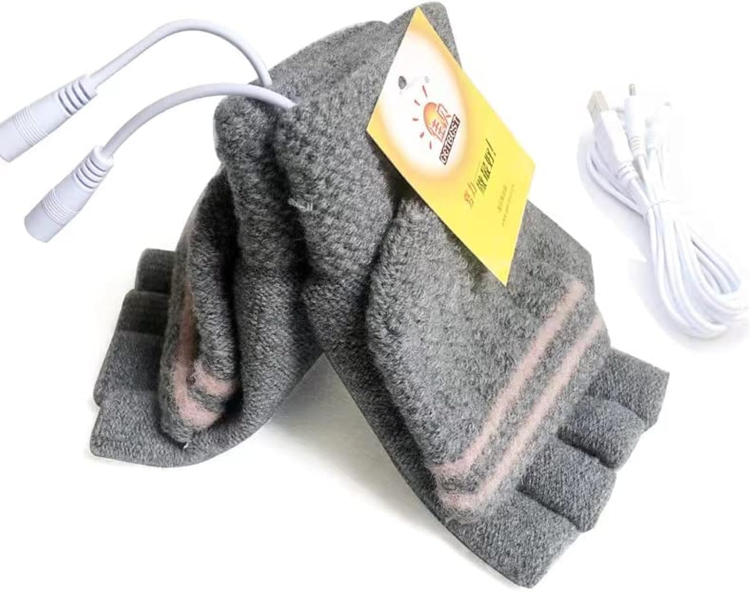Women's & Men's USB Heated Gloves Mitten Winter Hands Warm Laptop Gloves, Knitting Hands Full & Half Heated Fingerless Heating Warmer Washable Design (Deep Gray)
