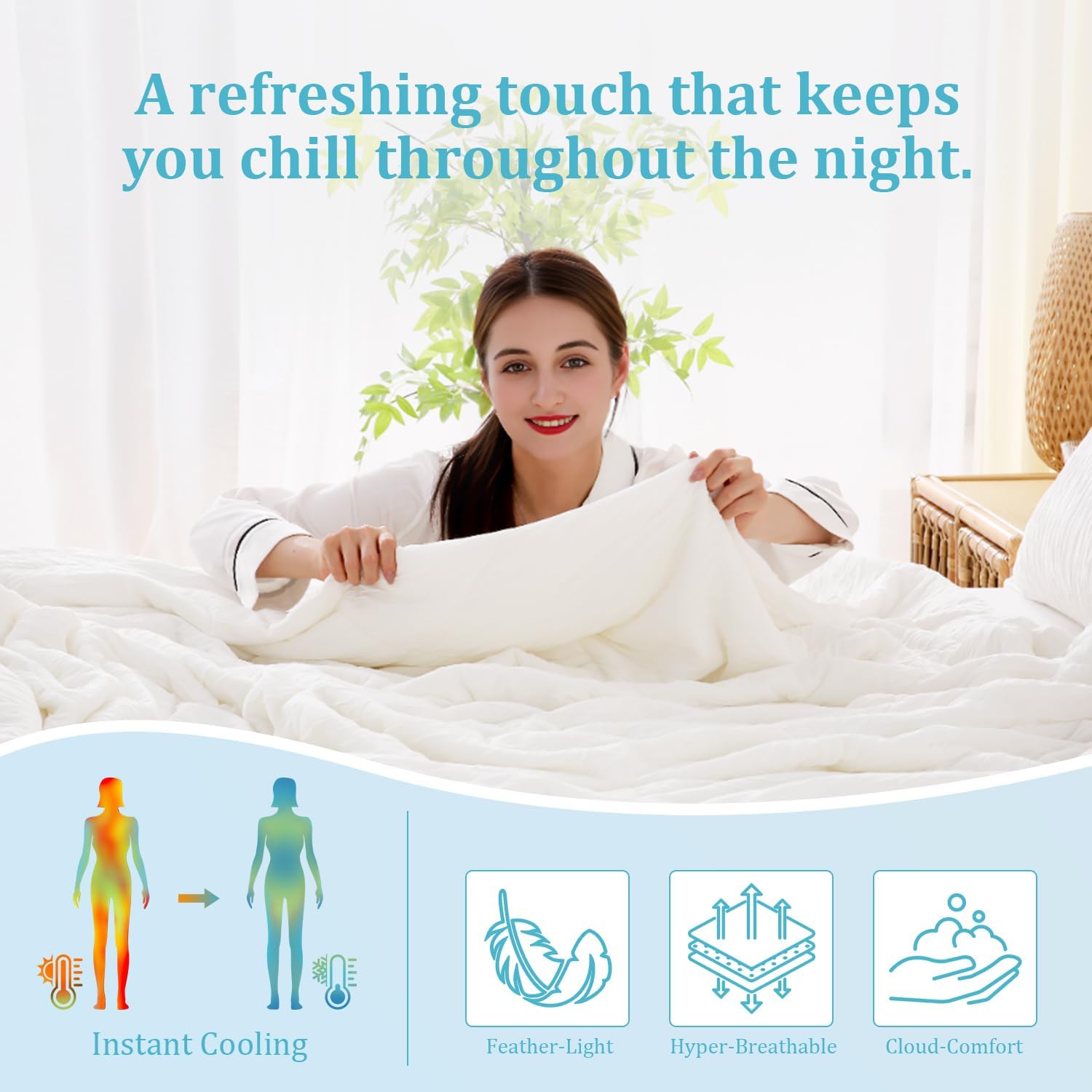 Cooling Comforter for Hot Sleepers King/Cali King Size,All-Season Breathable Lightweight Blanket for Night Sweats, Soft Cool Touch for Bed (108x90 Inch, White)