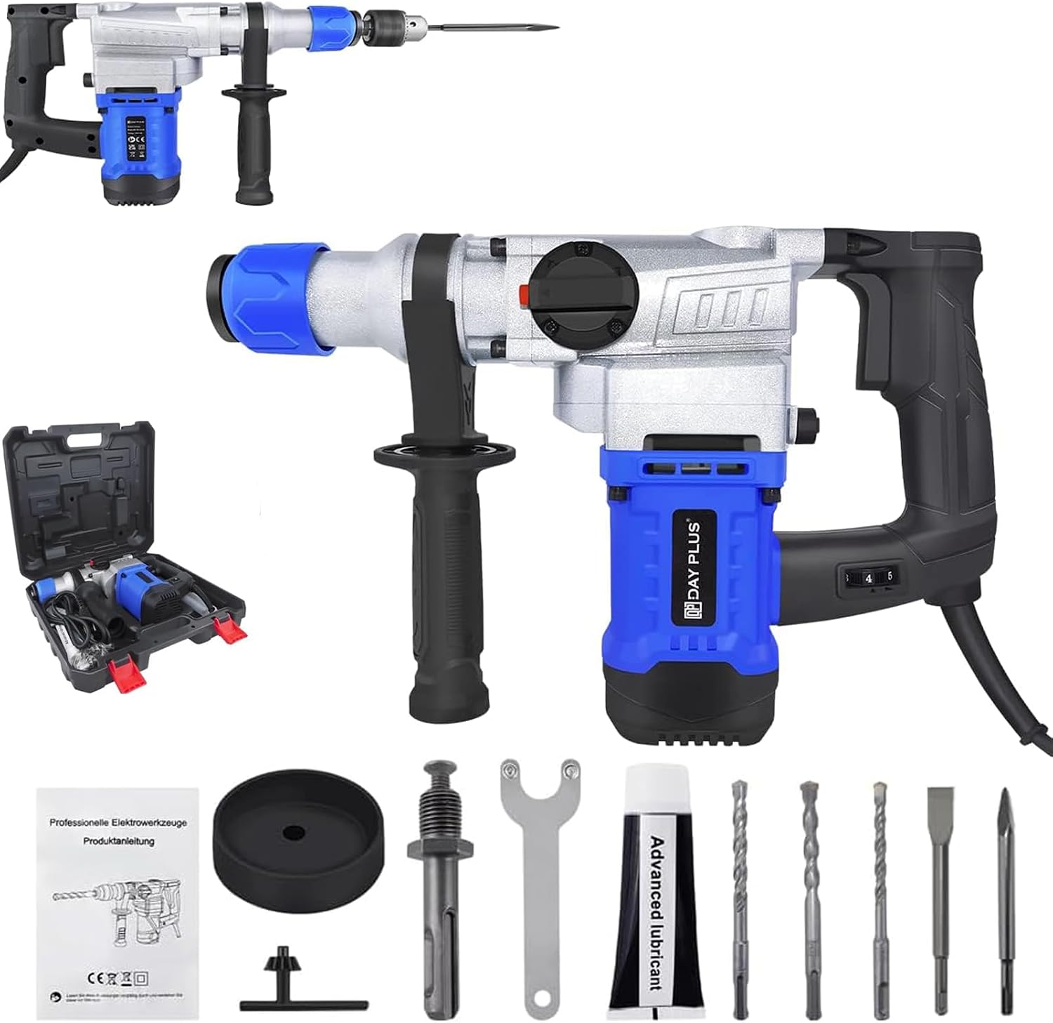 New Electric Drill Corded 1800W SDS Hammer Drill Corded Rotary Hammer Drills with Side Handle, Heavy Duty Drills Bit 8/10/12mm*150mm Flat Chisels & Point Chisels 14mm*250mm