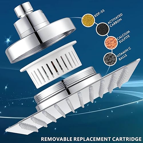 Miniatura 4 de Voolan Cabezal de ducha de lluvia con filtrado, cabezales de ducha grandes de alto flujo hechos de acero inoxidable, filtro de cabezal de ducha de