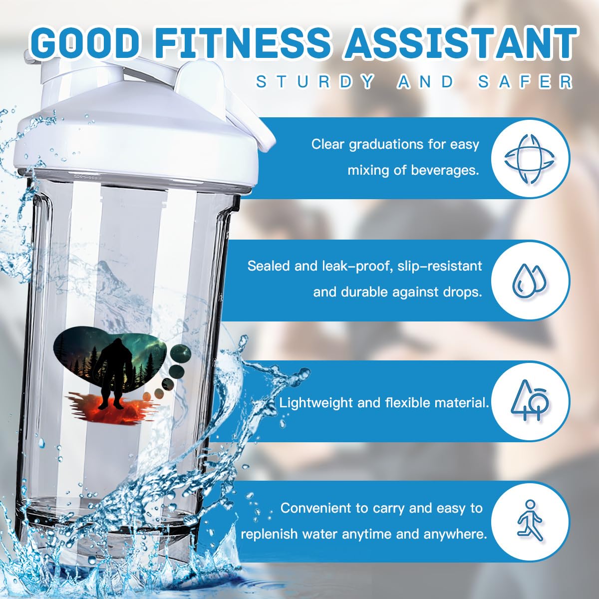 Moon Bigfoot Trees 3 18 Ounce Shaker Bottle Drink Mixer Leak-proof Pre Workout Protein Shakes Meal Replacement Shakes Bottles 500ML/18 Oz White