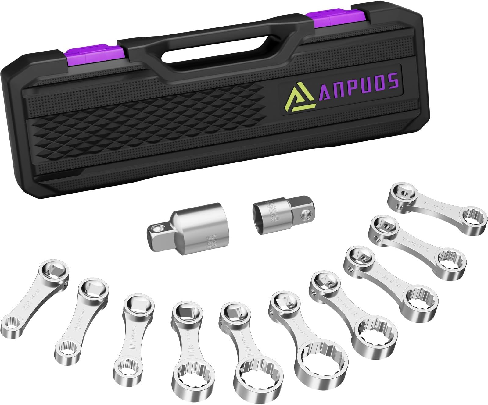 ANPUDS Torque Adapter Set, 12 pcs SAE 12 Point Torque Adapter Extension Set, 3/8" Torque Wrench Adapter with 5/16", 3/8", 7/16", 1/2", 9/16", 5/8", 11/16", 3/4", 13/16", 7/8", 1/2''+1/4'' Adapter