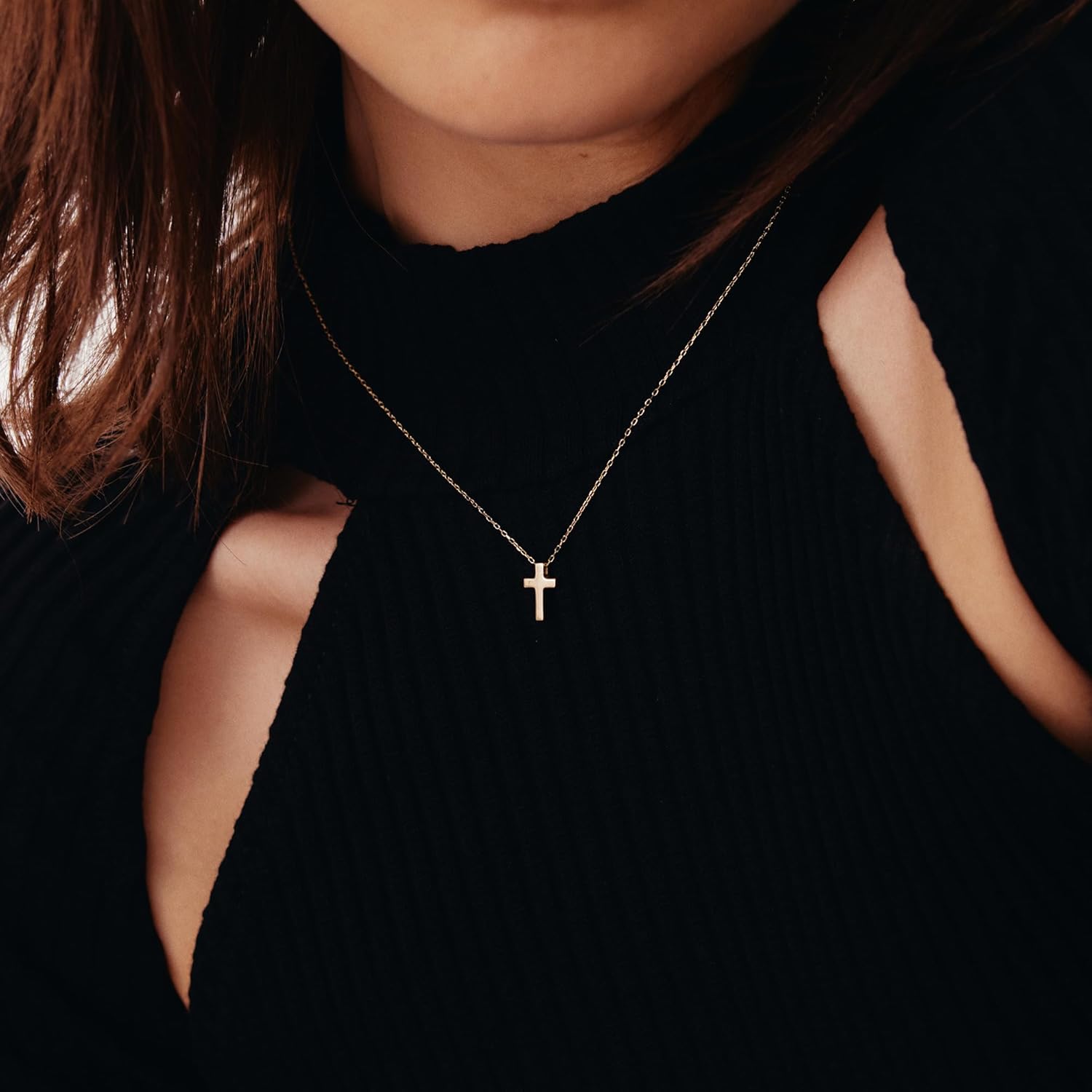 Gelin Tiny Cross Necklace 14K or 10K Solid Gold |Cross Pendant Necklace | 18 inch Gold Chain