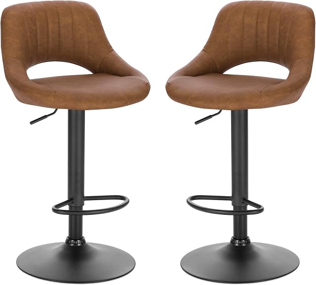 EUGAD Set of 2 Bar Stools Brown Kitchen Counter Island Bar Chairs Pair, Soft Faux Leatherette PU Seat, Solid Adjustable Gas Lift Frame 0667BY-2